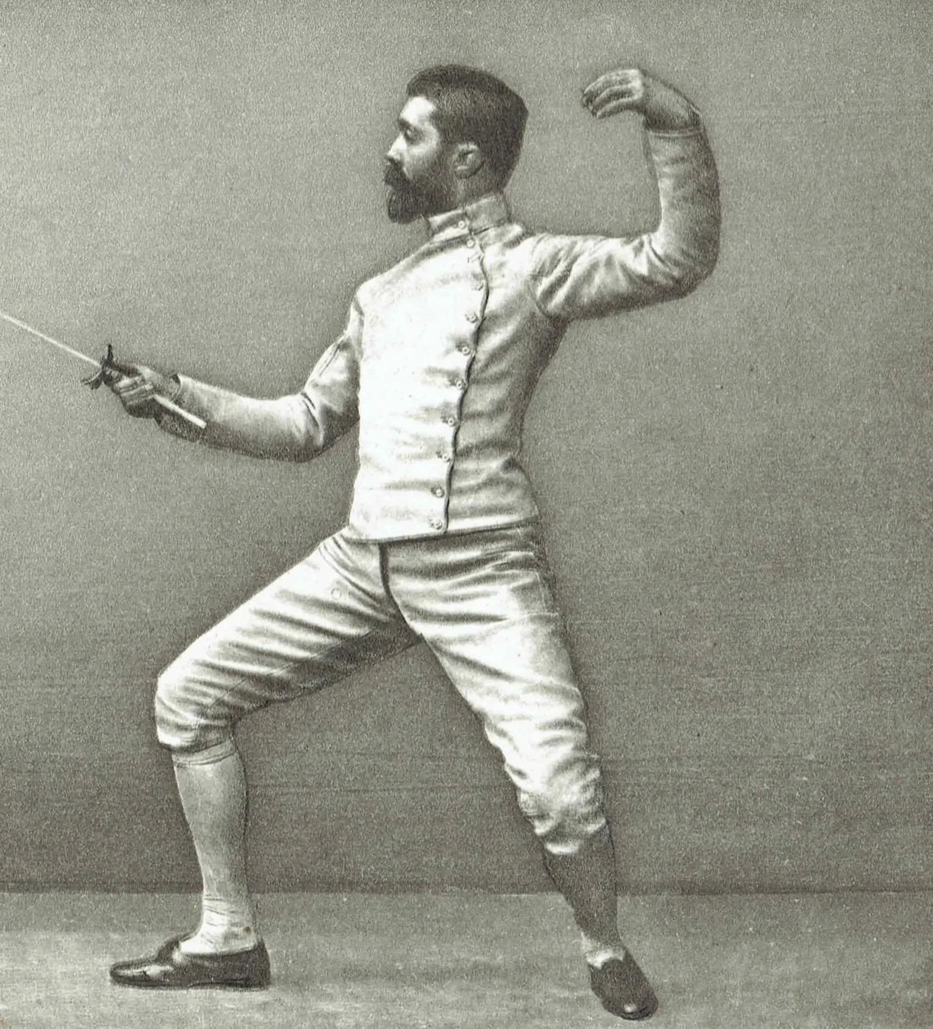 1889 Fencing On Guard Second Position Original Antique Engraving - Badminton Library Victorian Sports Educational Study - 5 x 7 in