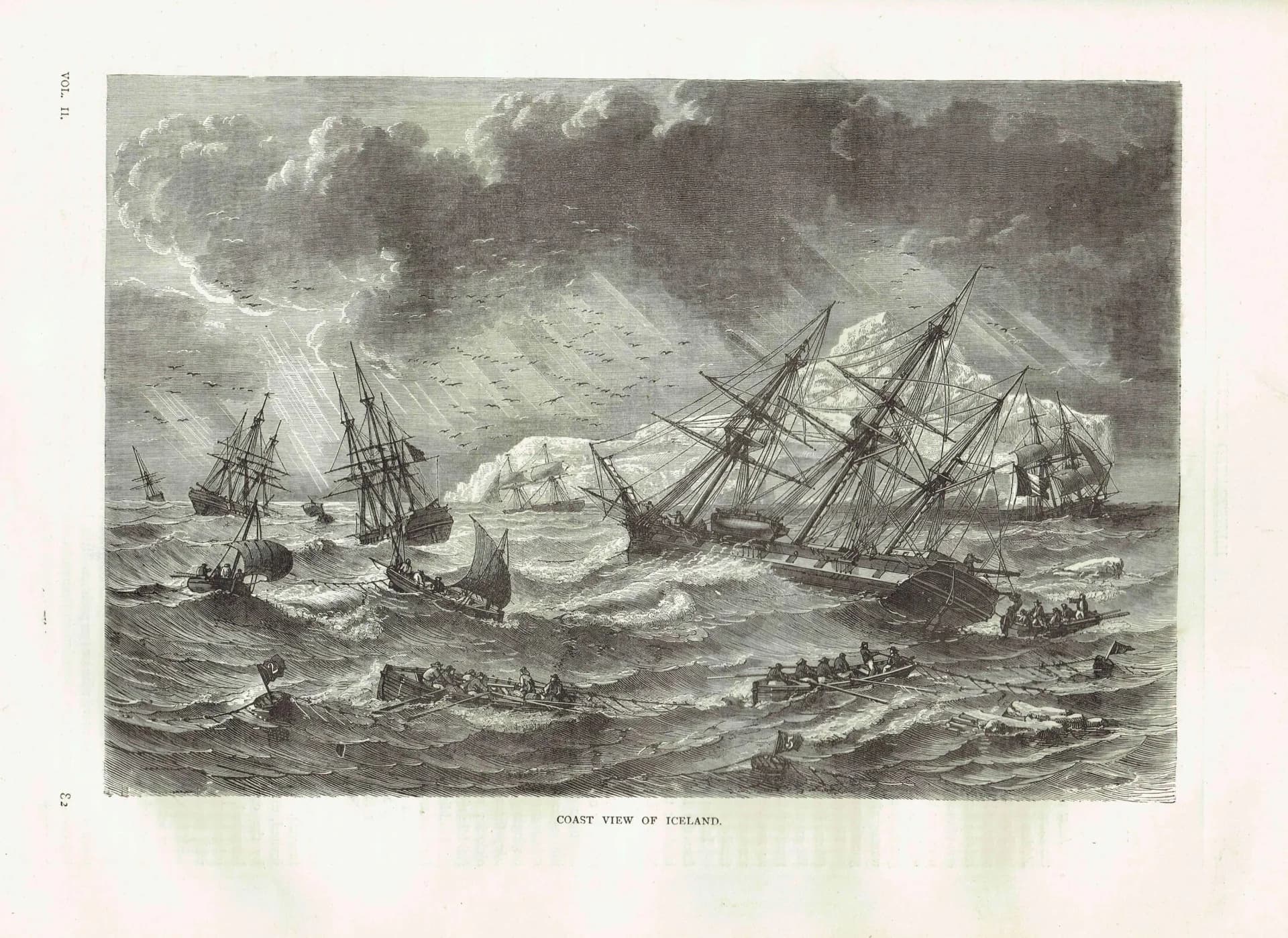1871 Coast View of Iceland - Antique Engraving - Nautical Sailing Ships Arctic Sea Victorian Travel - 11.5 x 8 in