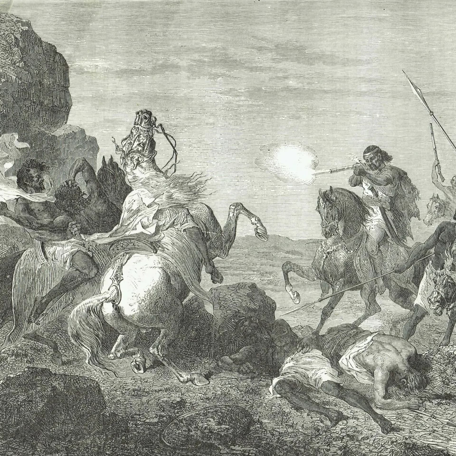 1870s Abyssinian Warfare Battle Scene Woodblock Print - Military History Engraving - Victorian Travel Book Illustration - 12 x 8.5 in