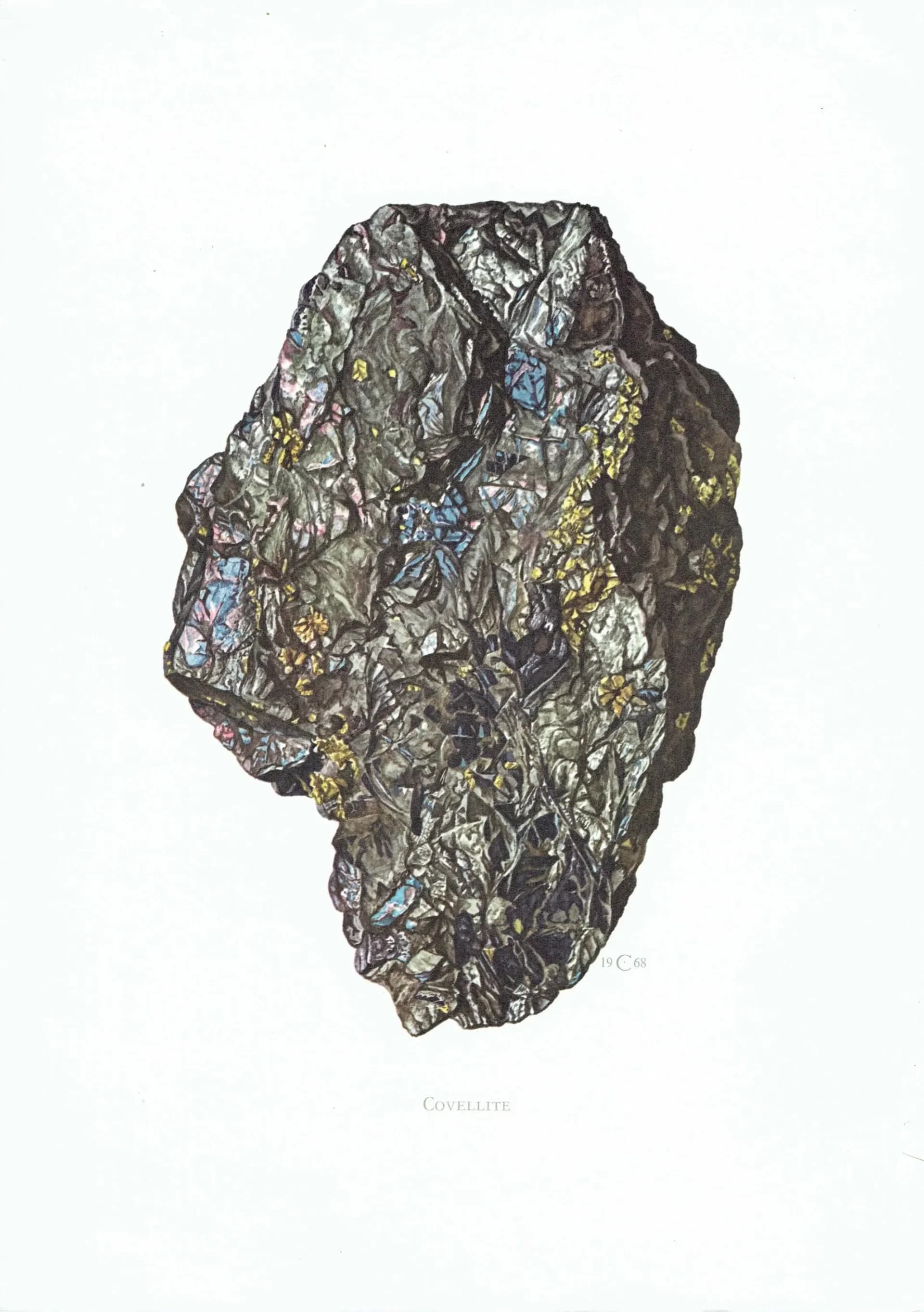 1969 Covellite Mineral - Original Vintage Print By Caspari - Scientific Natural History Geology Study Collection - 7.5 x 10.5 in