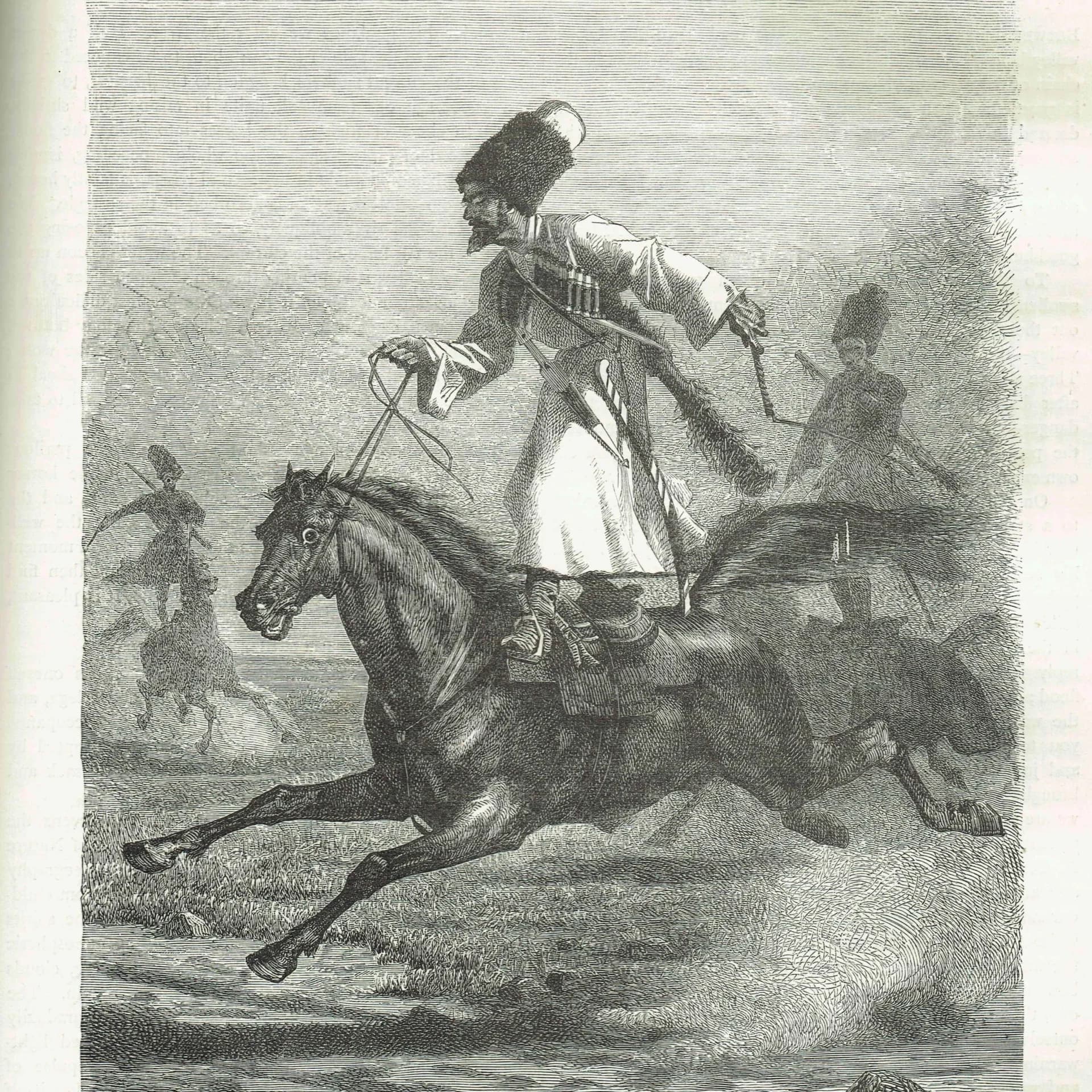 1871 Djighitoffka Cossacks - Antique Engraving By Bates - Illustrated Travels Vol 2 Cossack Horsemen - 8 x 11.5 in