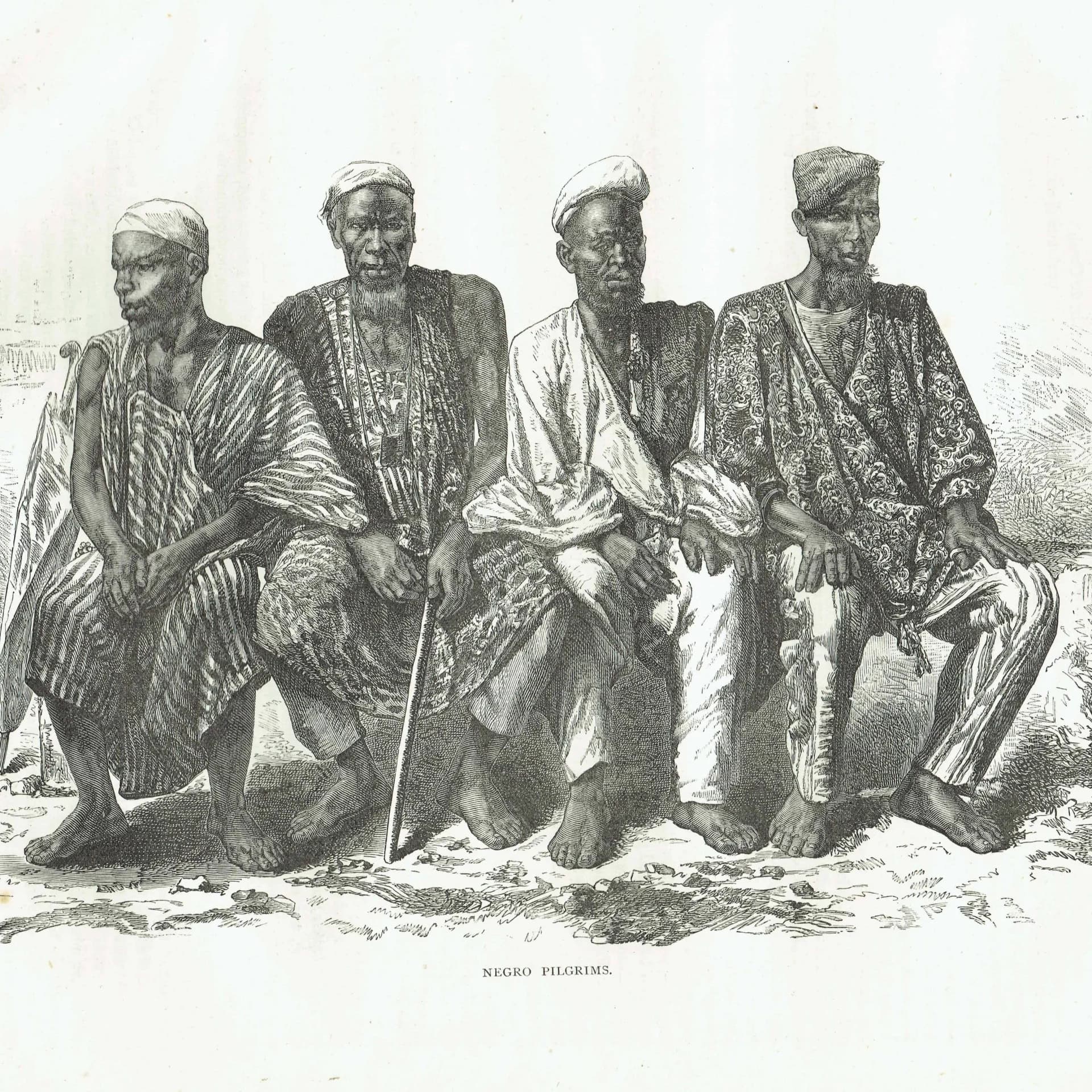 1875 African Pilgrims Portrait - Antique Engraving Travels Vol 6 Victorian Africa Ethnographic - 11.5 x 8 in
