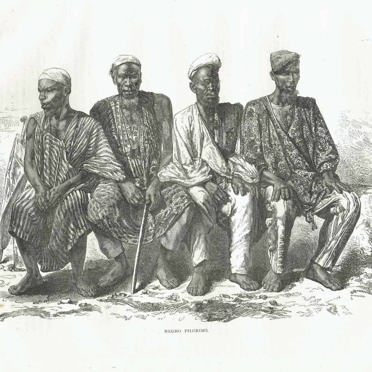1875 African Pilgrims Portrait - Antique Engraving Travels Vol 6 Victorian Africa Ethnographic - 11.5 x 8 in