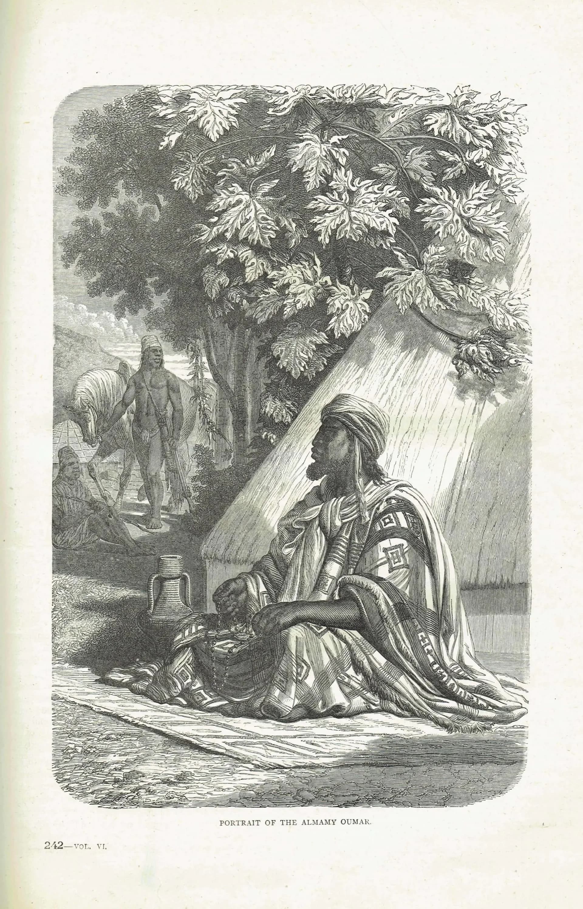 1875 Almamy Oumar Portrait - Antique Engraving - Illustrated Travels Bates West Africa Historical Figure - 8 x 11.5 in