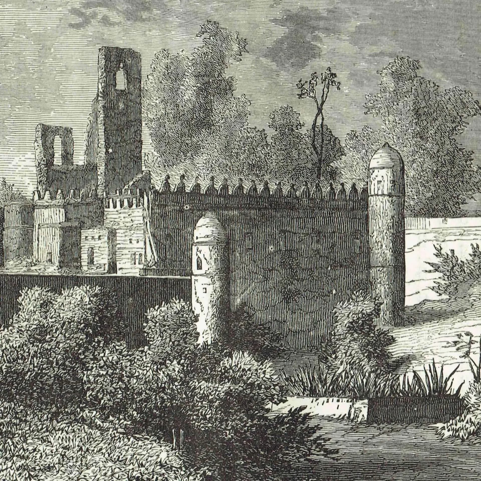 1869 Royal Palace at Gondar Ethiopia - Original Antique Engraving - African Architecture Historical Geography Travel - 11 x 8.25 in