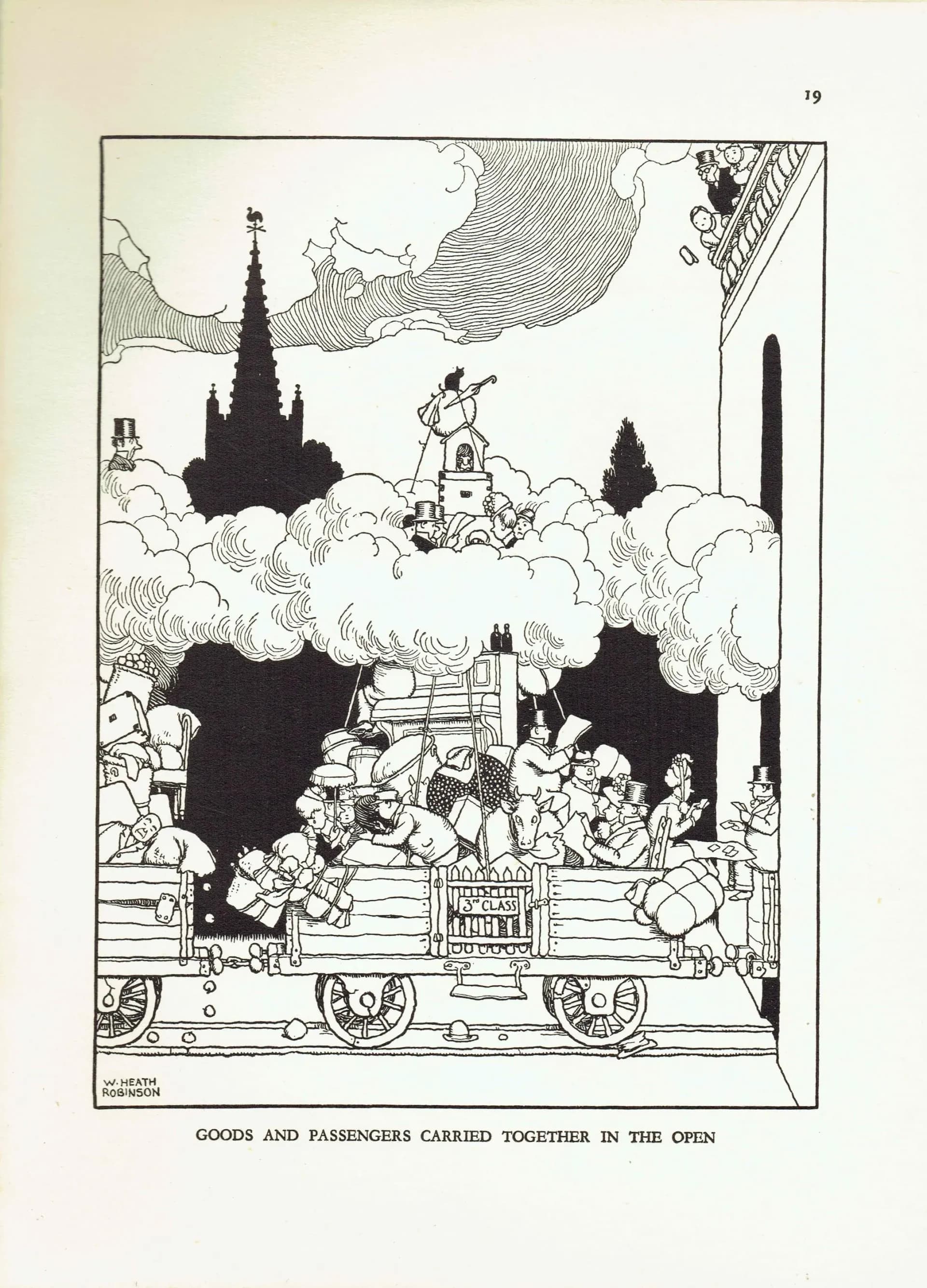 1935 Railway Smoke Contraption - Original Vintage Print By Heath Robinson - Great Western Centenary Humorous Cartoon - 7 x 9.5 in