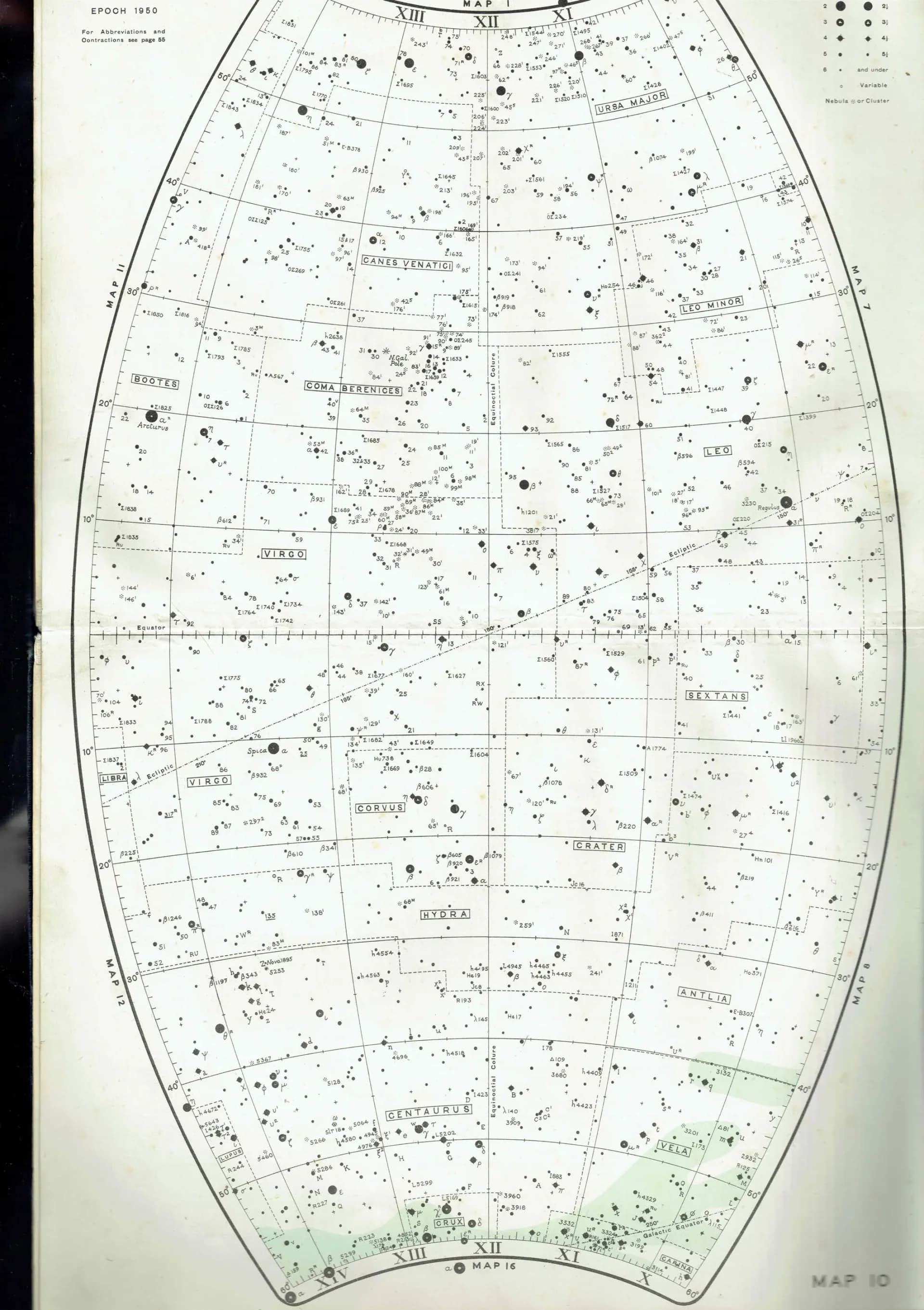 1943 Leo & Virgo Star Chart - Original Vintage Print By Norton - Celestial Map Astronomy Constellation Atlas Night Sky - 8.5 x 10.4 in