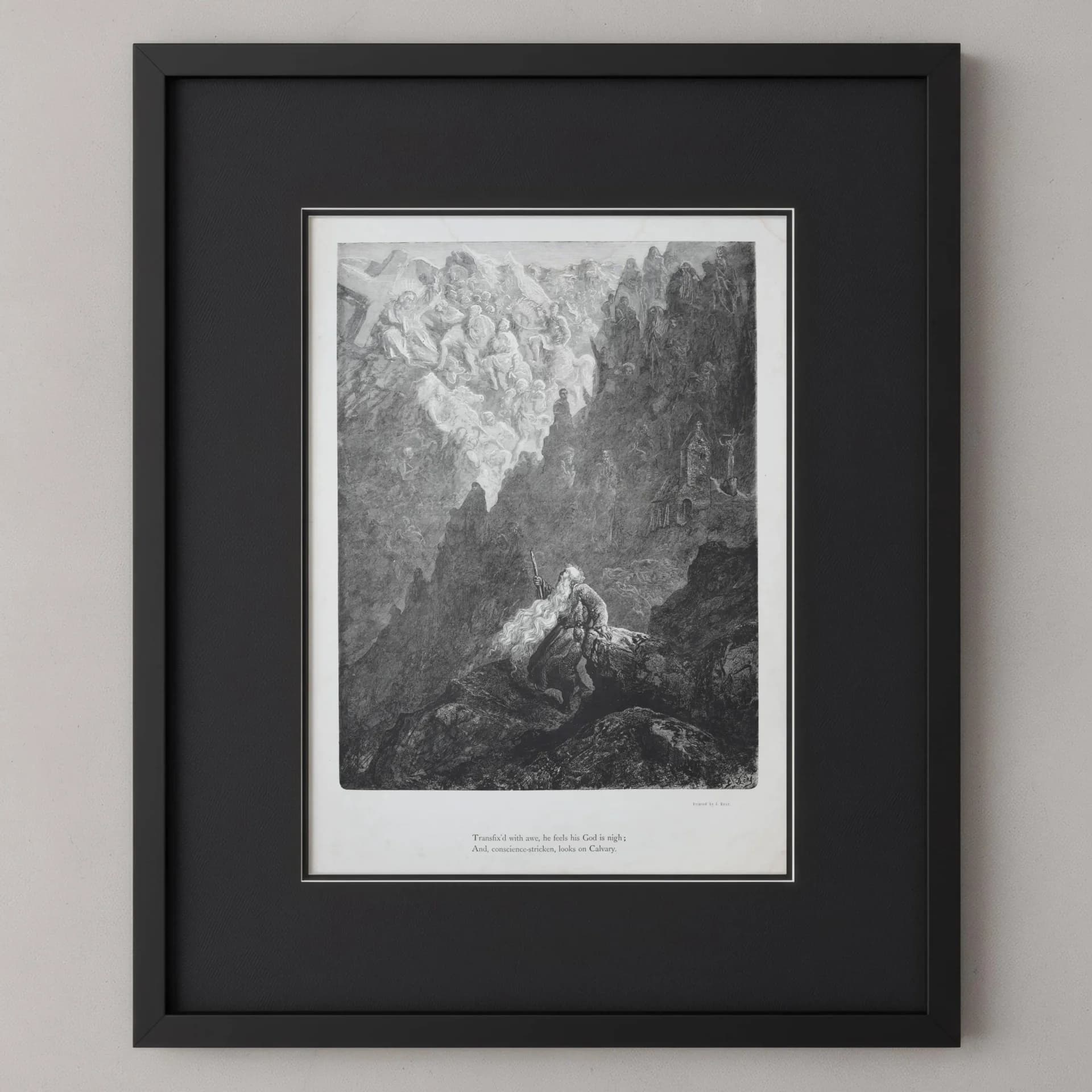1866 Gustave Doré Legend Of The Wandering Jew Witnessing Calvary Plate 8 - Original Antique Engraving - Gothic Christian - 14 x 20 in