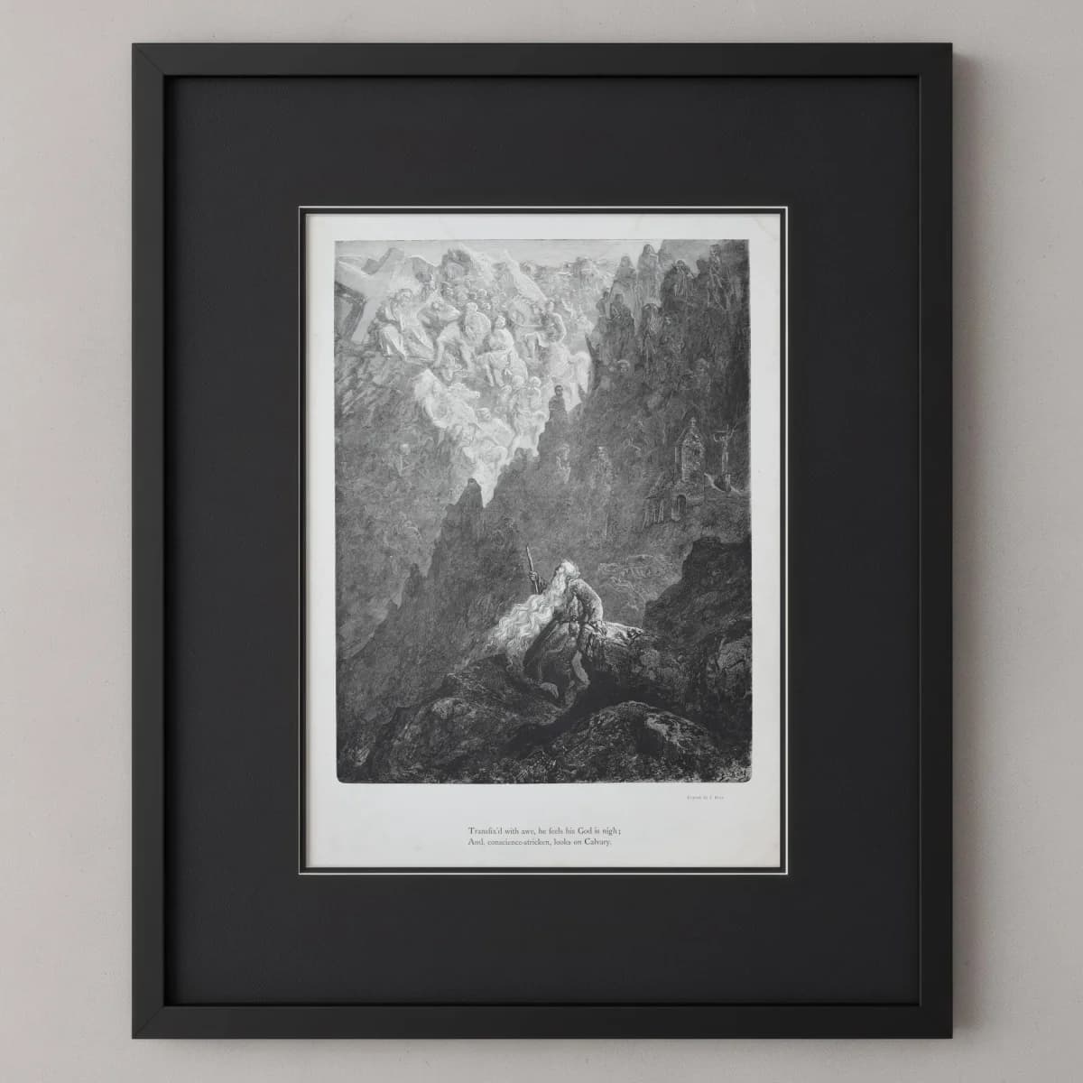 1866 Gustave Doré Legend Of The Wandering Jew Witnessing Calvary Plate 8 - Original Antique Engraving - Gothic Christian - 14 x 20 in