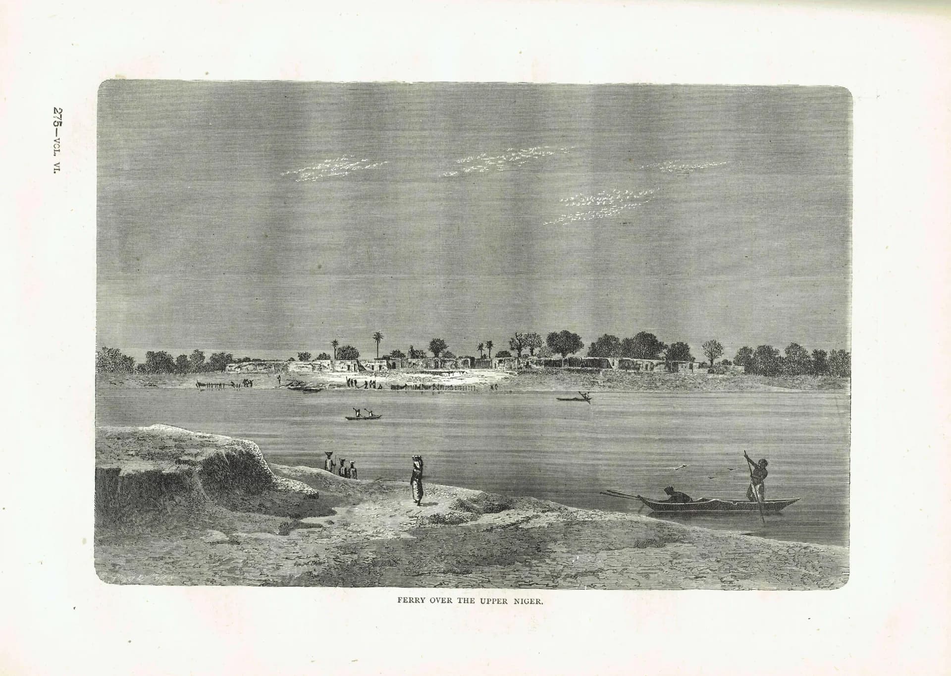 1875 Ferry Over the Upper Niger - Antique Engraving - West Africa River Scene Victorian Travel Geography - 11.5 x 8 in