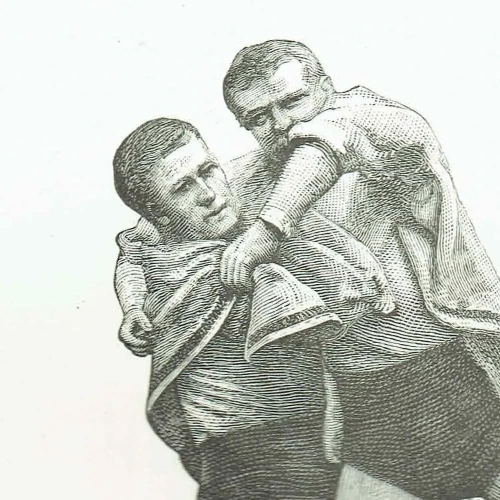1889 Inside Lock Wrestling Hold - Original Antique Engraving - Badminton Library Sports Technique Victorian Athletic Study - 5 x 7 in