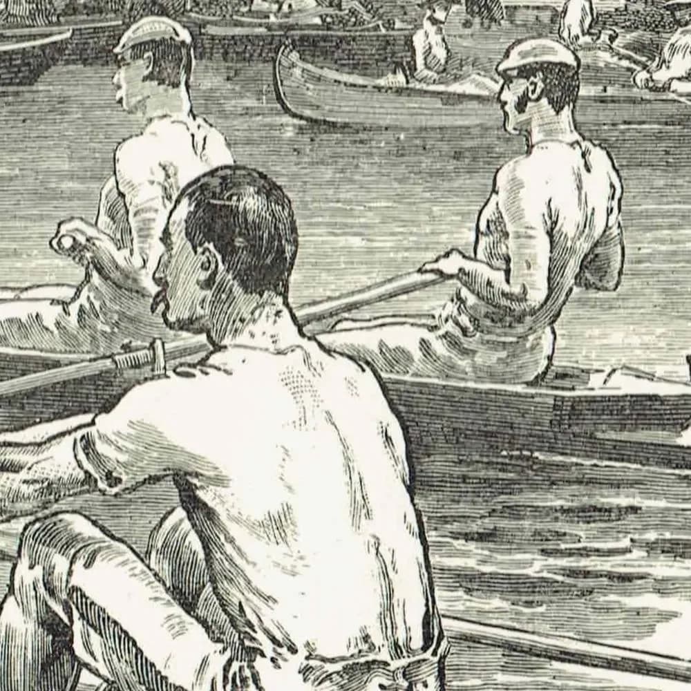 1890 Pair Oars An Imminent Foul - Original Antique Engraving By Dadd - Victorian Rowing Race River Sport Badminton Library - 7 x 4.75 in