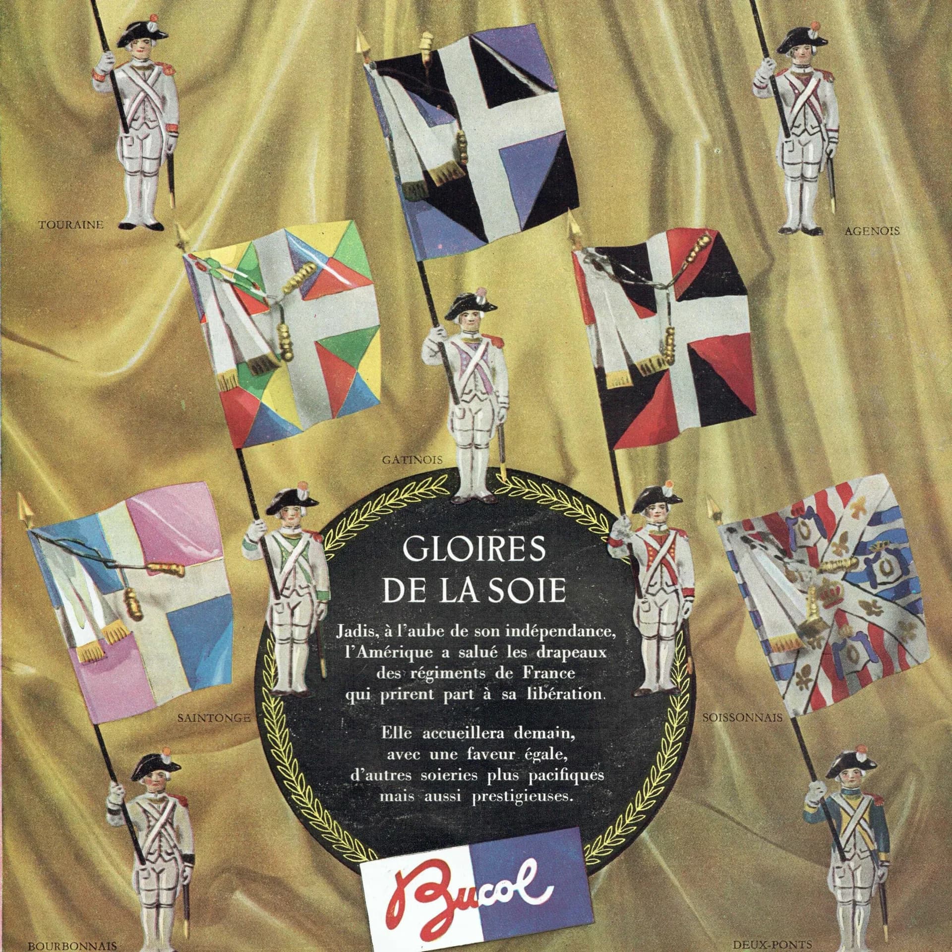 1947 Bucol Gloires de la Soie & Bruyère Haute Couture - Original Vintage Print - French Silk Ad Soleils Folio Paris Fashion - 9.5 x 13.25 in