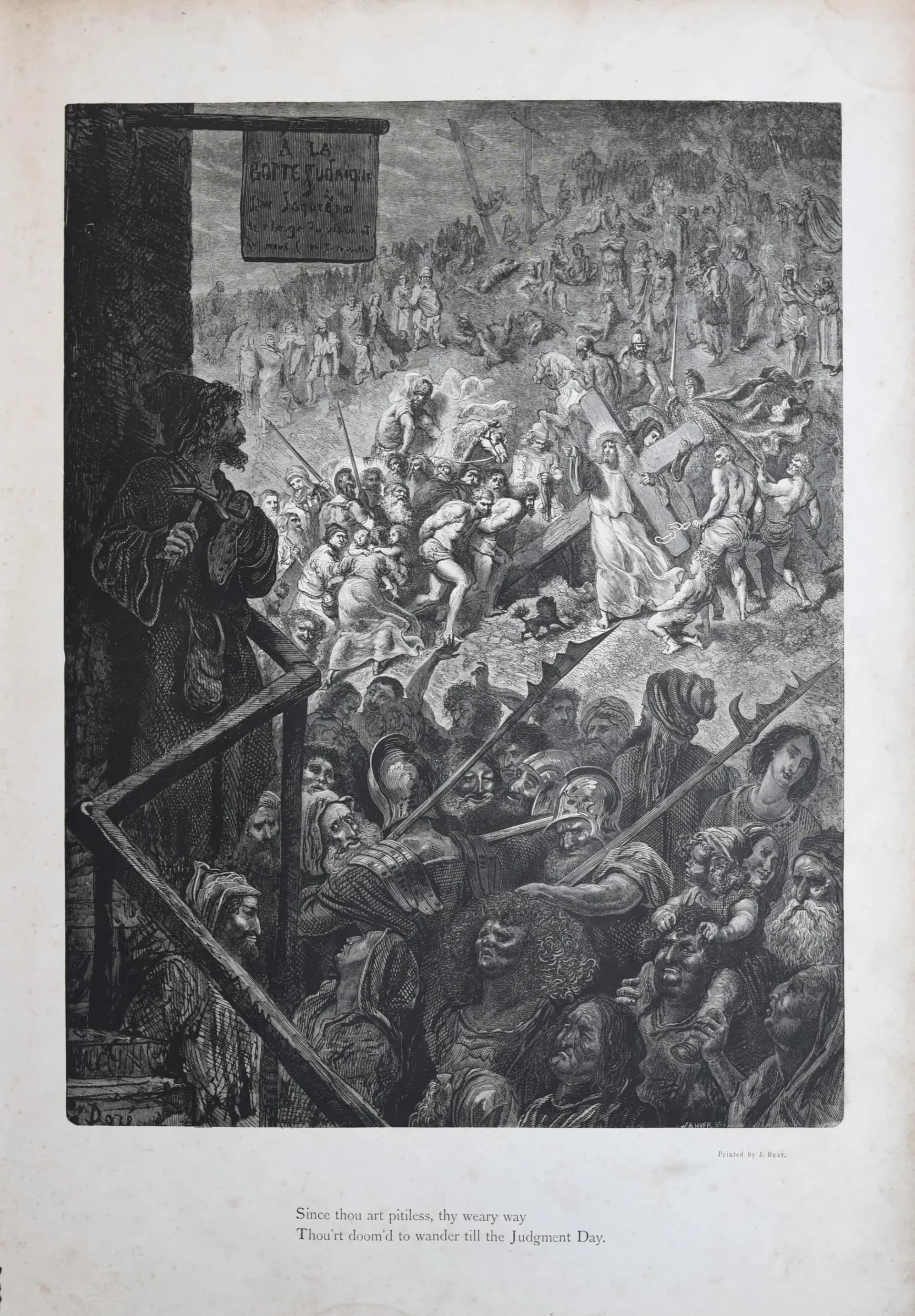 1866 Legend of the Wandering Jew Plate 1 - Original Antique Print - Doré - Medieval Biblical Myth Cassell Petter Galpin - 14 x 20 in