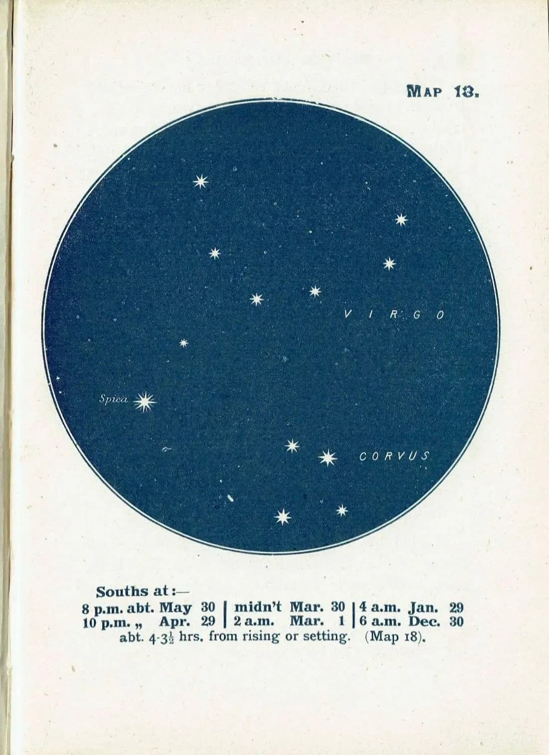 1944 Virgo Constellation Map 18 - Original Vintage Print By Gall - Star Atlas Zodiac Astronomy Celestial Chart - 4 x 6 in
