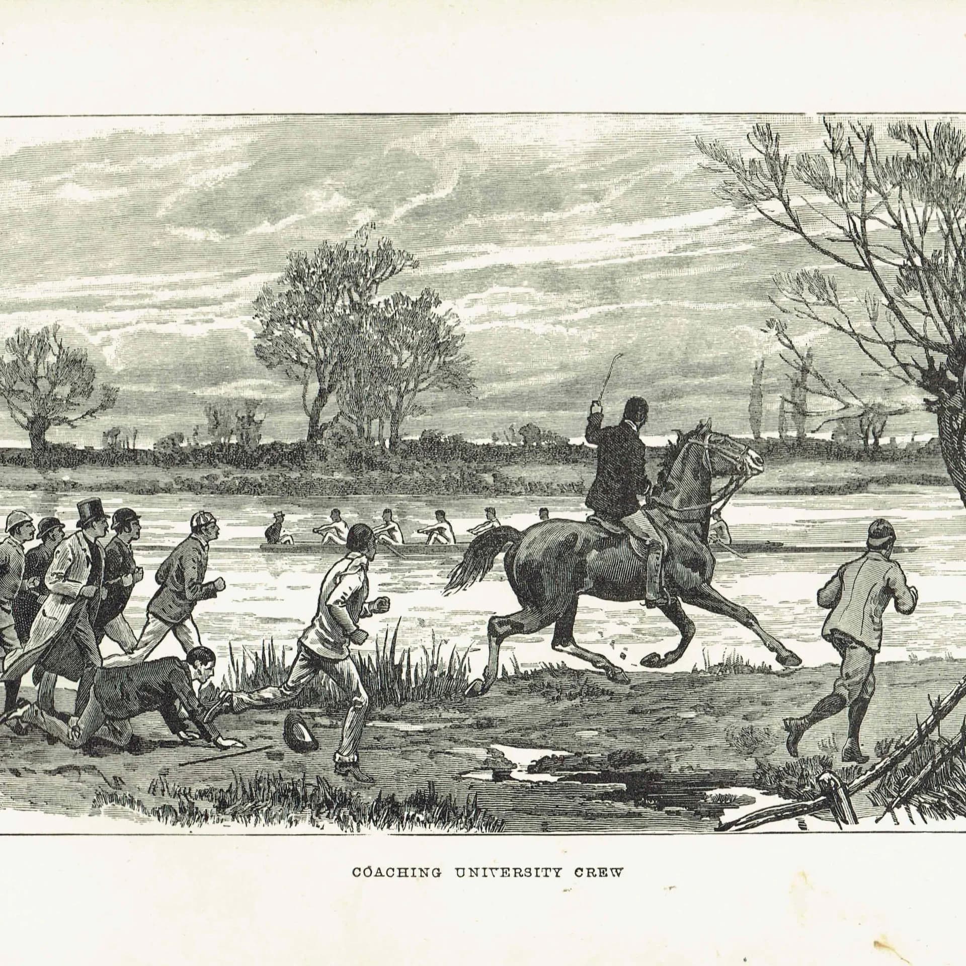 1891 Coaching University Crew - Original Antique Engraving By Dadd - Victorian Rowing Sport Badminton Library Boating - 7 x 4.75 in