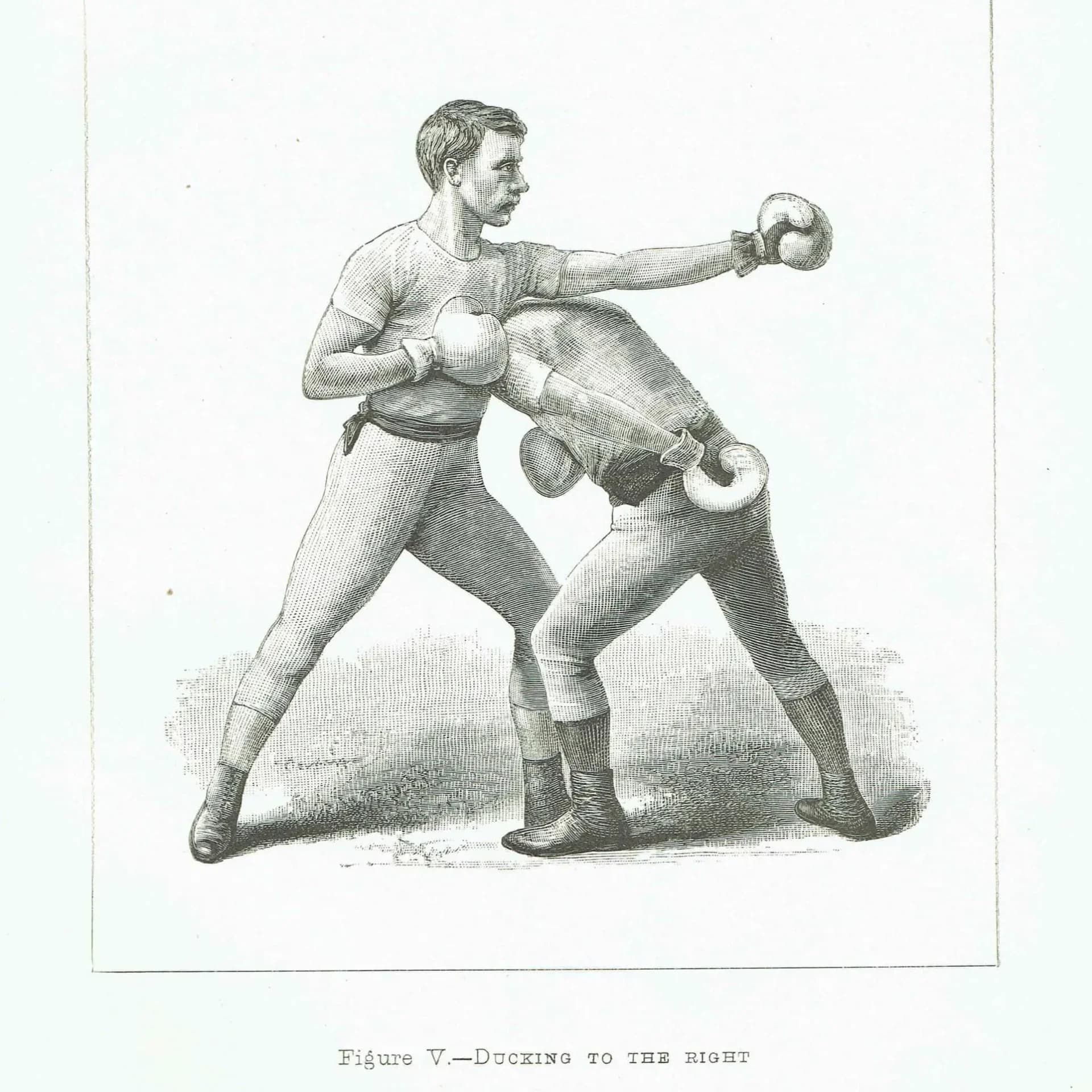 1889 Boxing Ducking Technique - Original Antique Print - Badminton Library Victorian Sports Athletic Training Illustration - 5 x 7 in