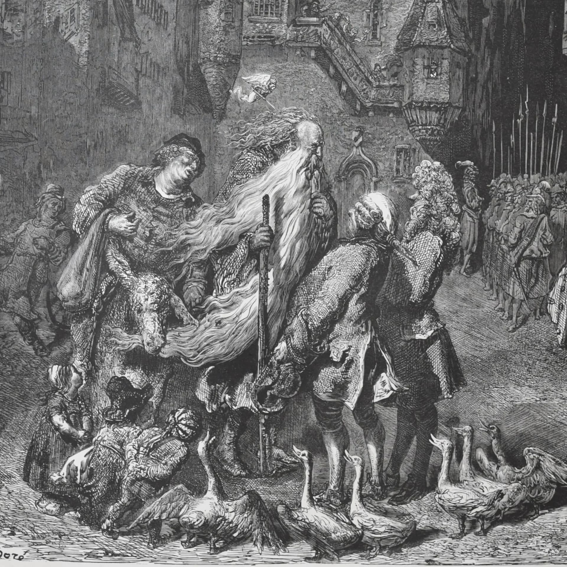 1866 Legend of the Wandering Jew - Plate 3 Original Antique Print after Doré - Gothic Fantasy Biblical Legend Steel Engraving - 14 x 20 in