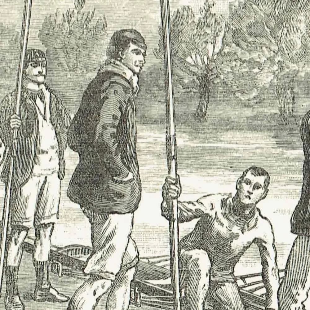 1891 Embarking - Original Antique Engraving By Dadd - Victorian Rowing Crew River Boating Sport Badminton Library - 7 x 4.75 in