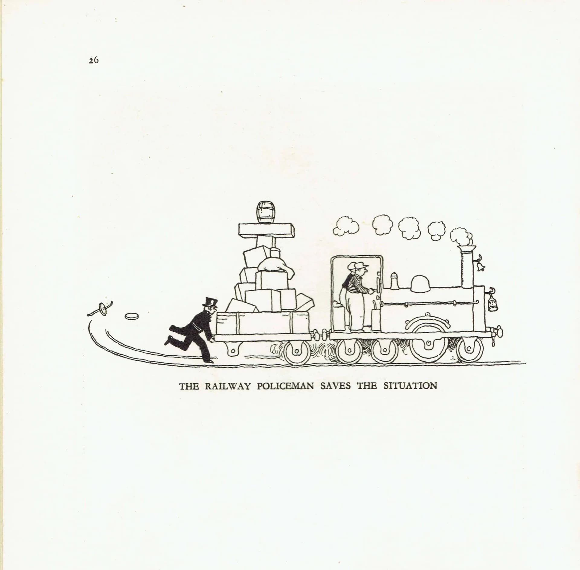 1935 Railway Policeman Saves Situation - Original Vintage Print By Robinson - Great Western Railway Humorous Cartoon - 7 x 9.5 in