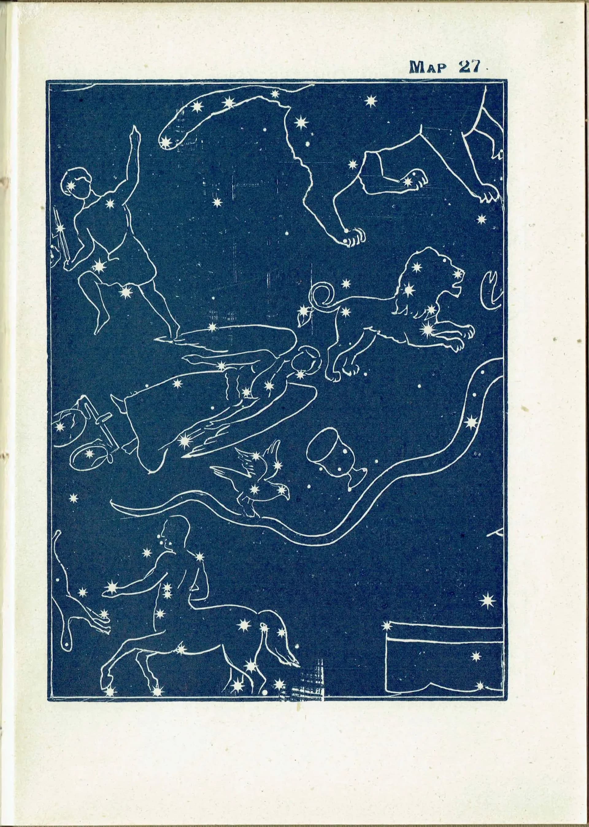 1944 Original Plough Quarter Spring Constellation Figures Print - Vintage Star Atlas - Celestial Navigation Map - 4 x 6 in