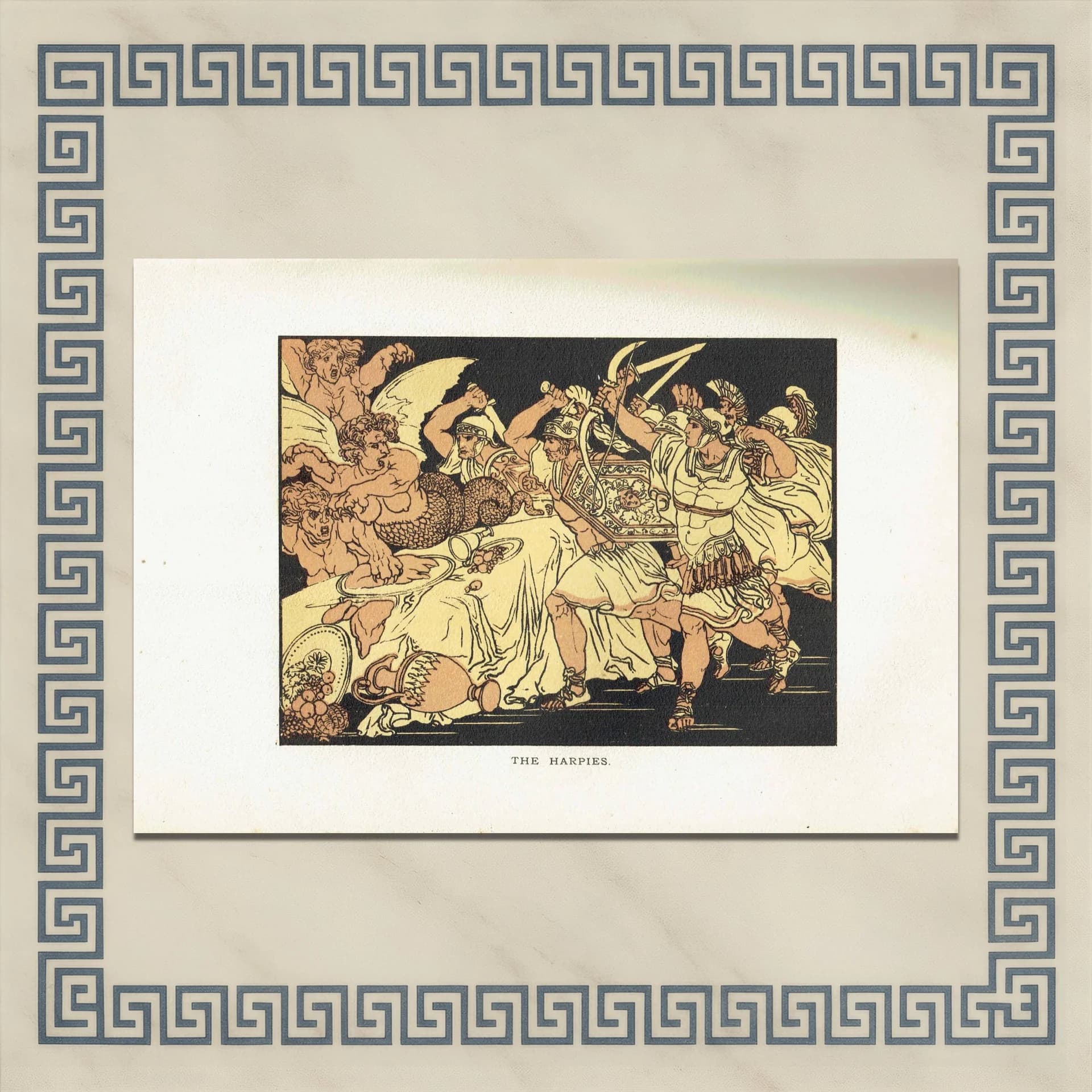 1879 The Harpies - Original Antique Print By Pinelli - Virgil Mythology Classical Literature Victorian Book Art - 7.5 x 5 in