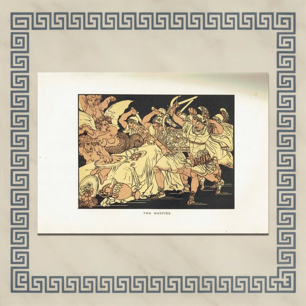 1879 The Harpies - Original Antique Print By Pinelli - Virgil Mythology Classical Literature Victorian Book Art - 7.5 x 5 in