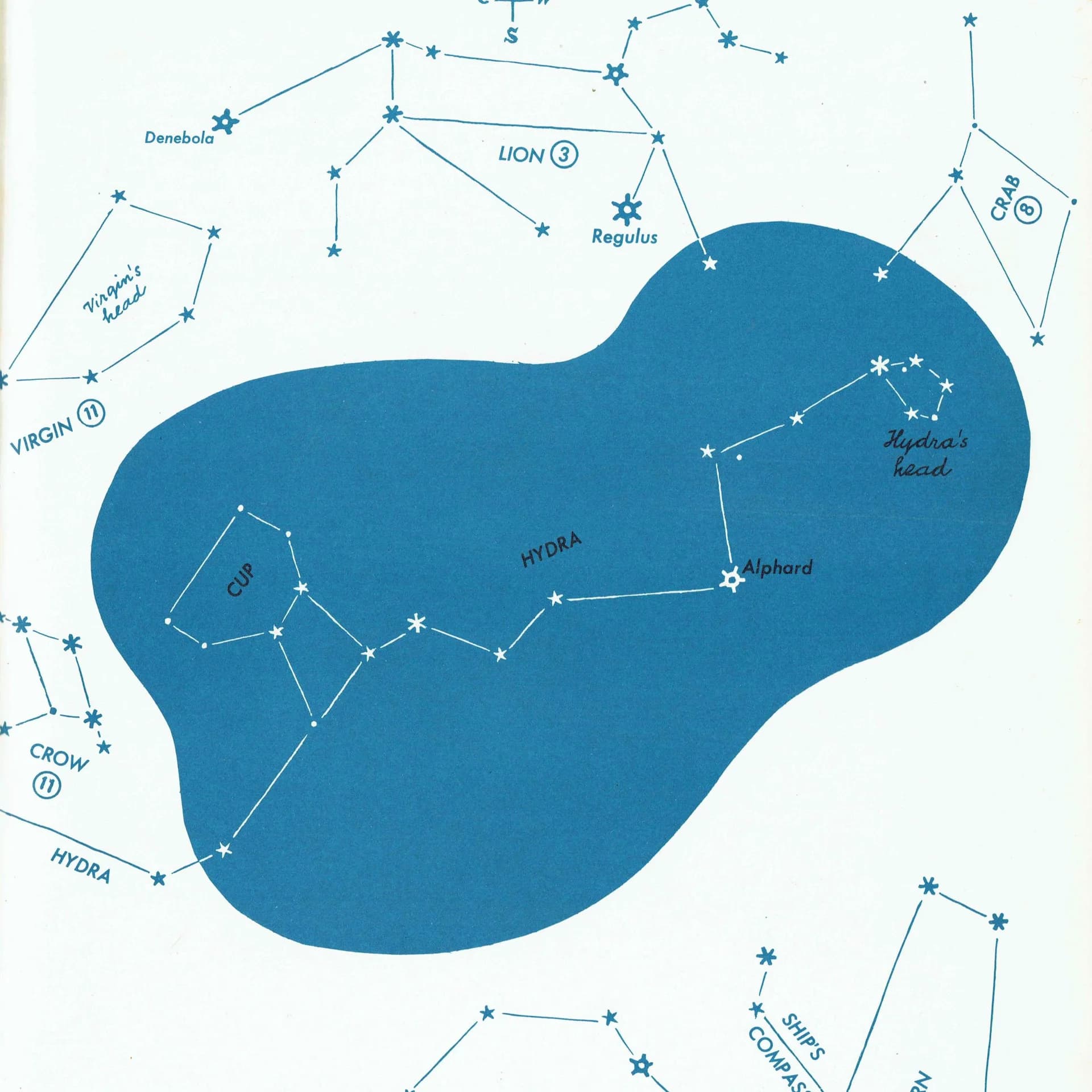 1952 Hydra Constellation Star Chart - Original Vintage Print By H.A. Rey - Celestial Astronomy Educational Zodiac Map - 8 x 11 in