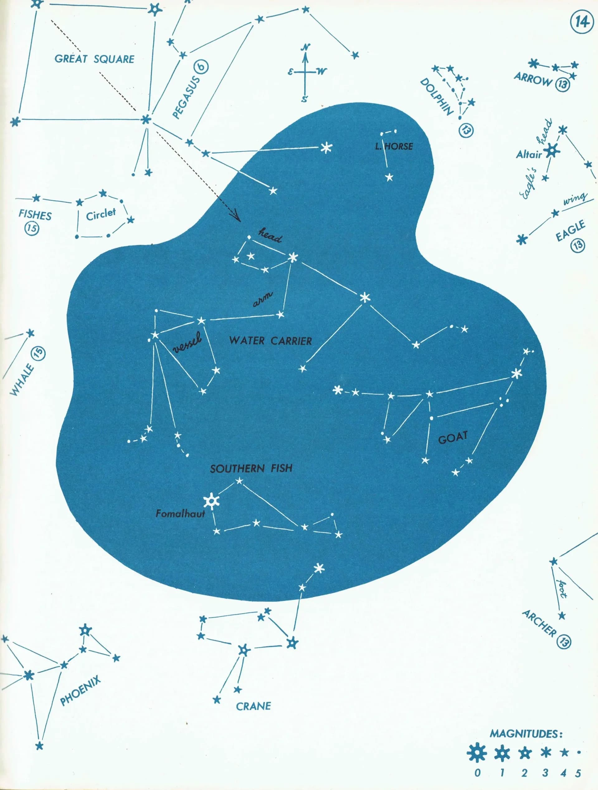 1952 Goat Southern Fish Constellation Star Chart - Original Vintage Print By H.A. Rey - Astronomy Celestial Navigation - 8 x 11 in