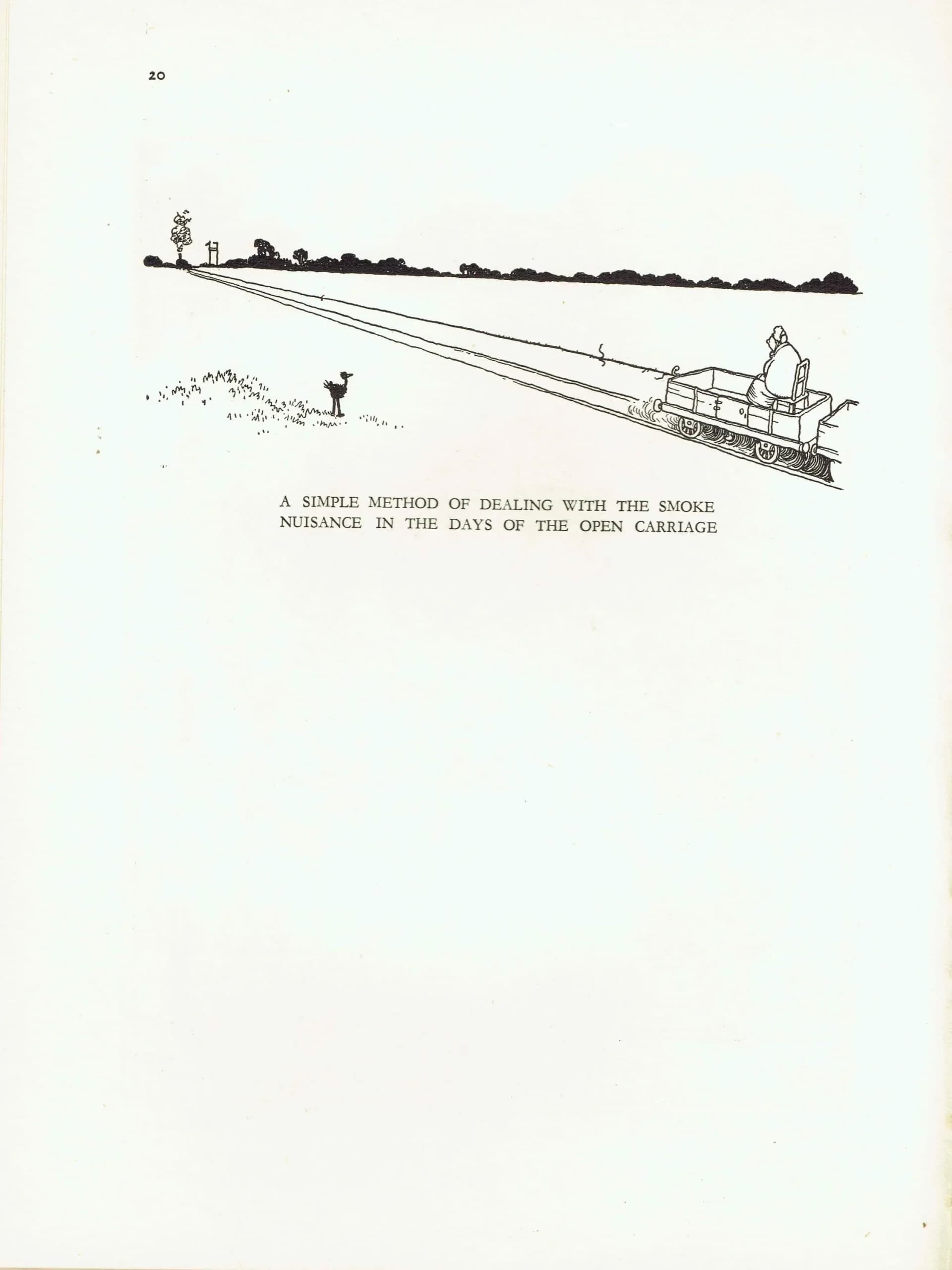 1935 Railway Smoke Contraption - Original Vintage Print By Heath Robinson - Great Western Centenary Humorous Cartoon - 7 x 9.5 in