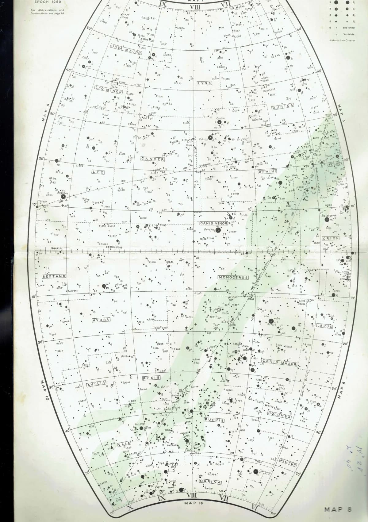 1943 Star Chart Map 8 - Original Vintage Print By Arthur P Norton - Constellation Astronomy Celestial Atlas Gall Inglis - 8.5 x 10.4 in