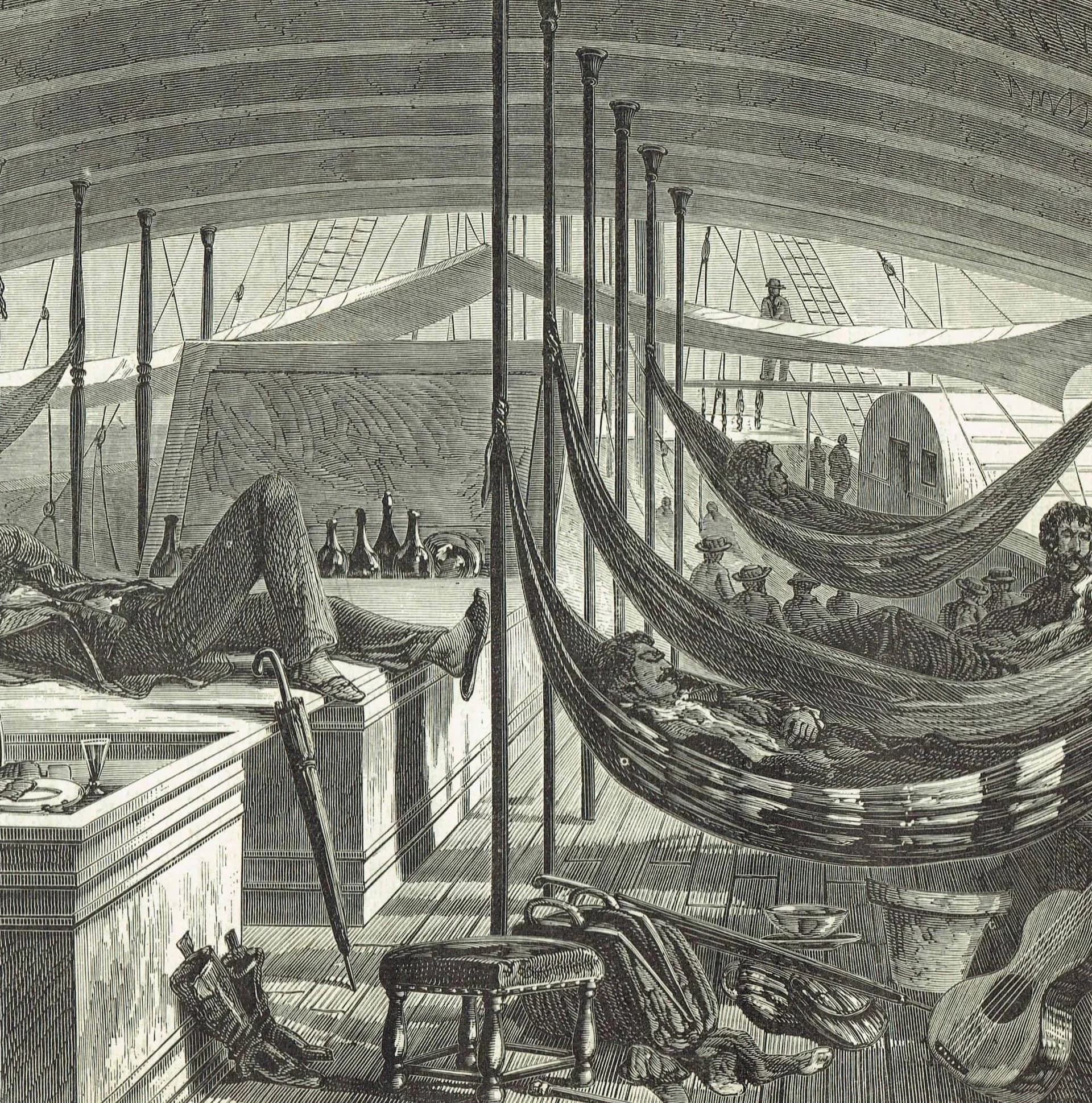 1870s Steamboat Interior Woodblock Original Victorian Print - Orinoco River Travel - Antique Book Illustration - 12 x 8.5 in