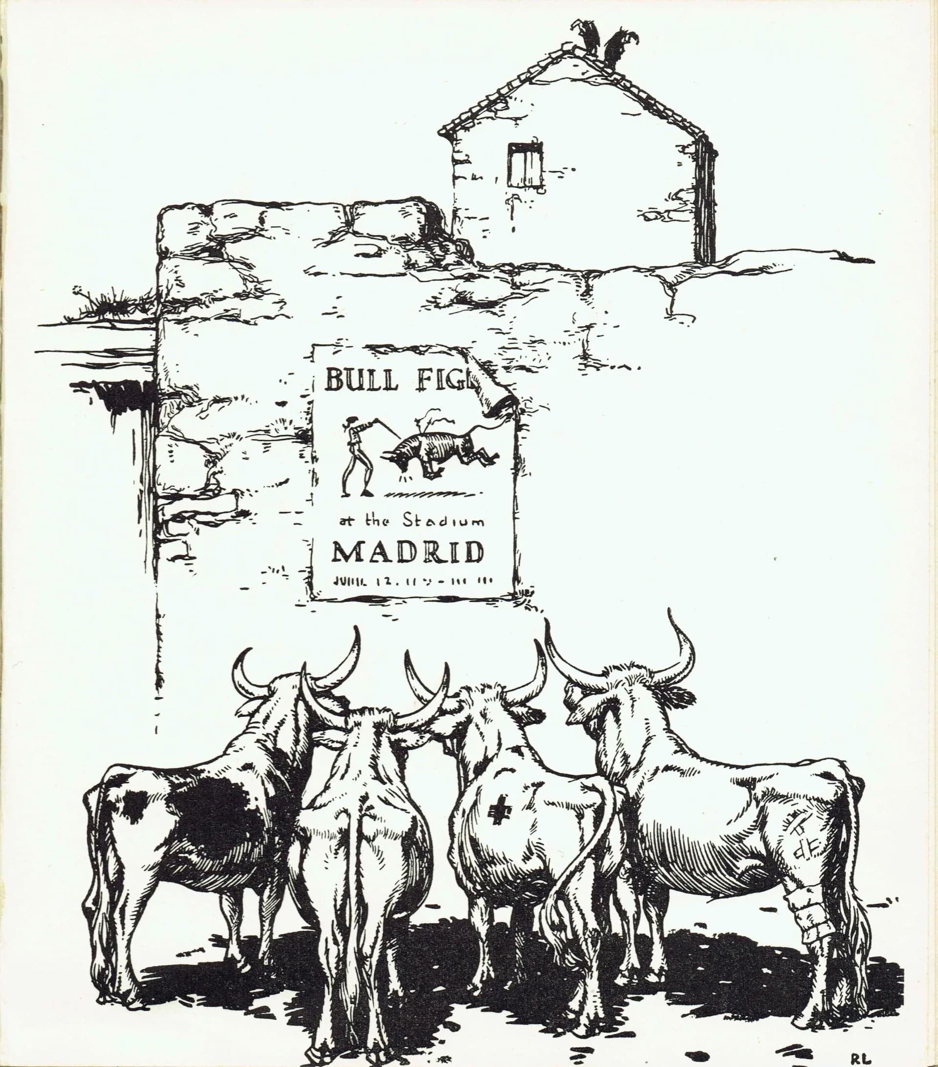 1937 Nazi-Franco Banned Anti-War Bullfight Parody Print - Ferdinand The Bull - Robert Lawson First Edition Original Illustration - 7 x 8 in