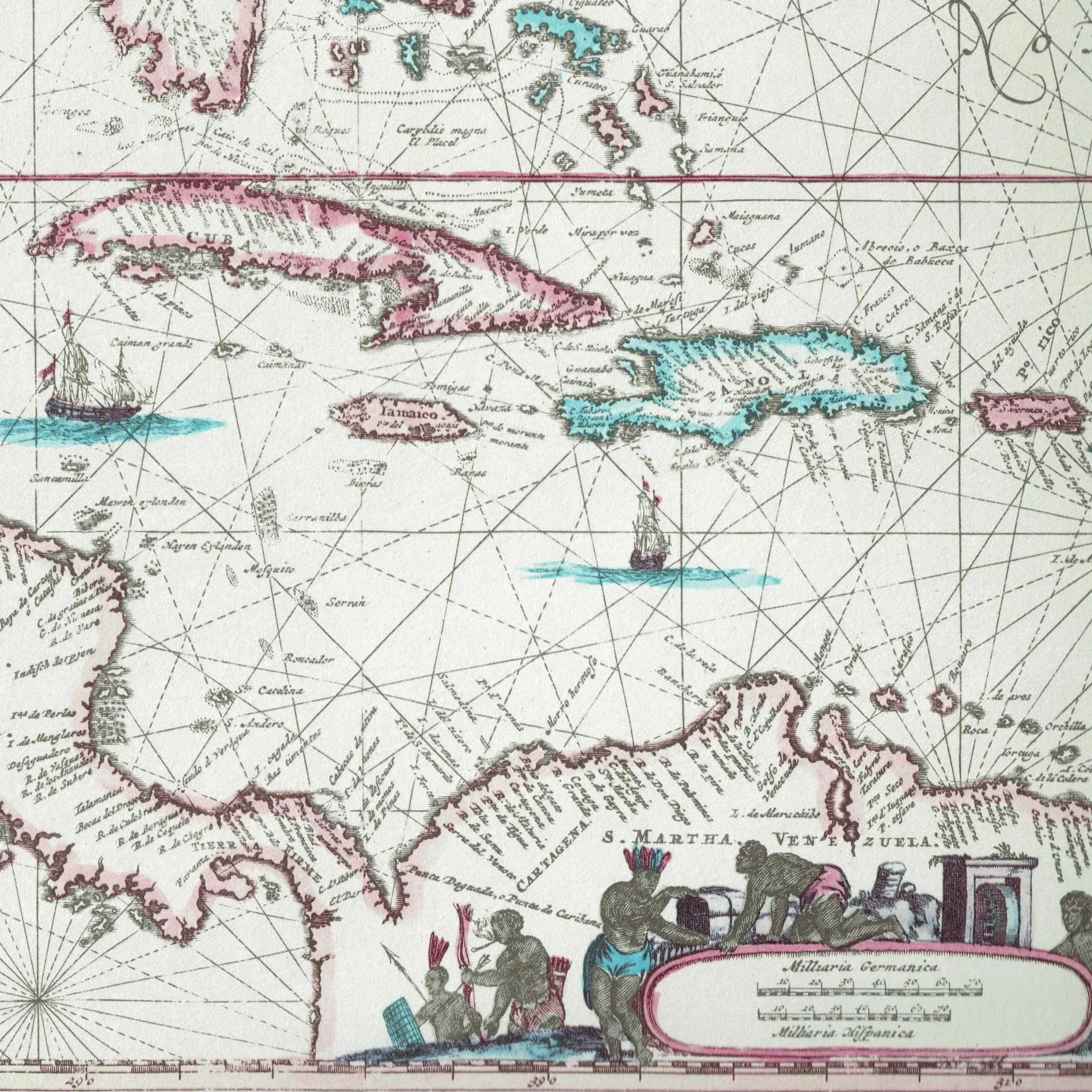 1670 Caribbean & Gulf of Mexico - Vintage Facsimile Map By Ogilby - Americas Nautical Chart Historical Geography - 14 x 11.25 in