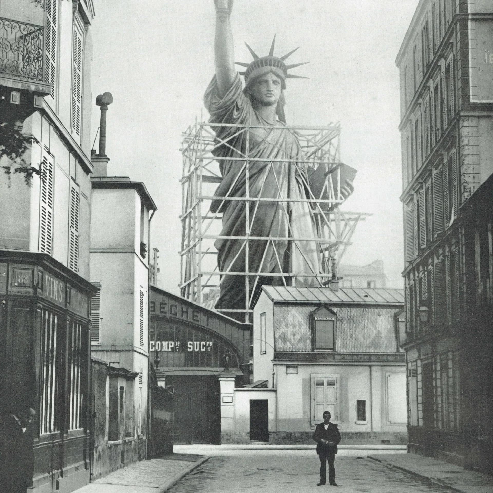1947 Statue of Liberty Paris during Construction in Paris - Original Vintage Print - Soleils Folio French Art Review - 10.5 x 13.5 in