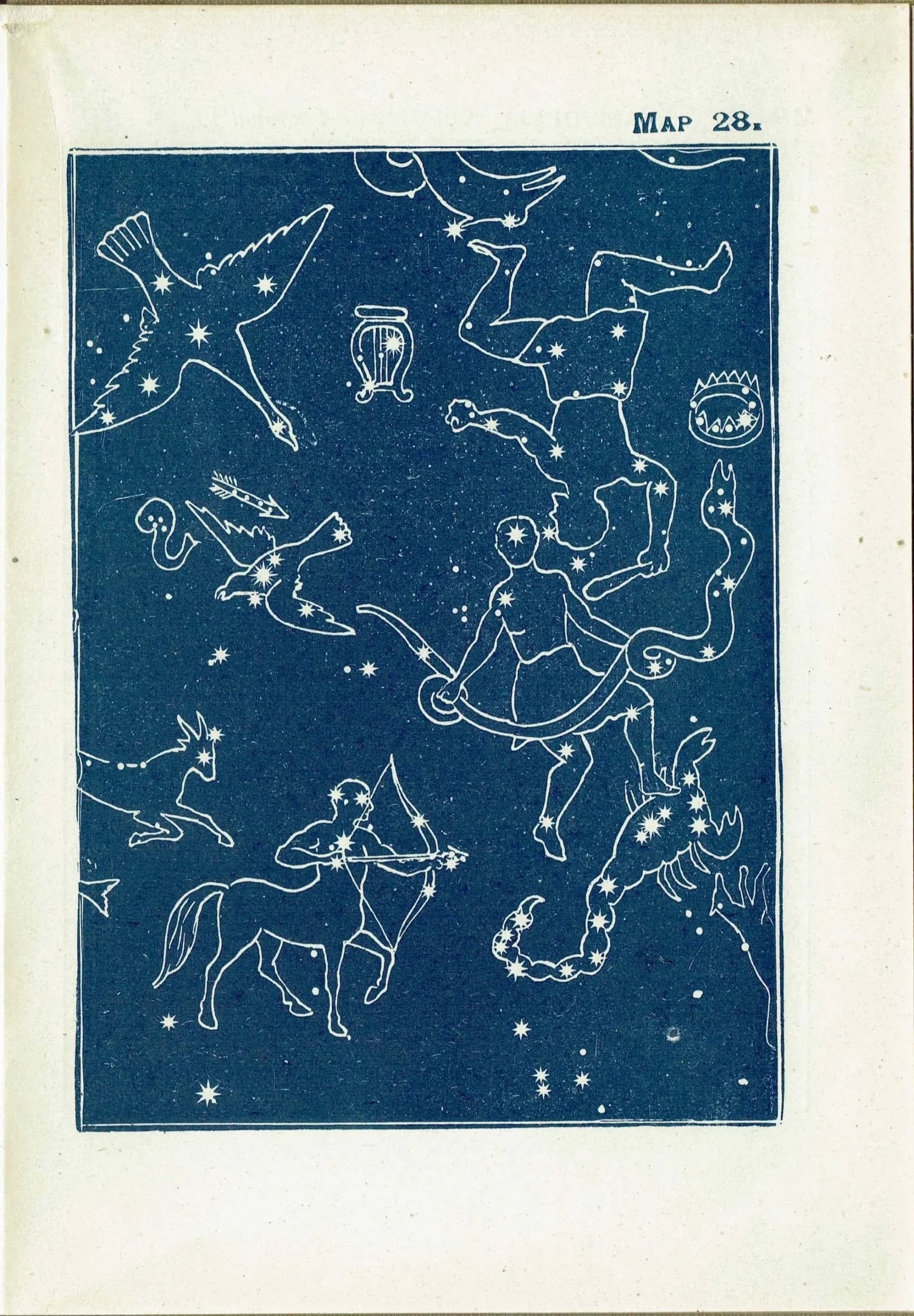 1944 Original Vega Quarter Summer Constellation Figures Stars Print - Celestial Navigation Map - Rev James Gall Atlas - 4 x 6 in