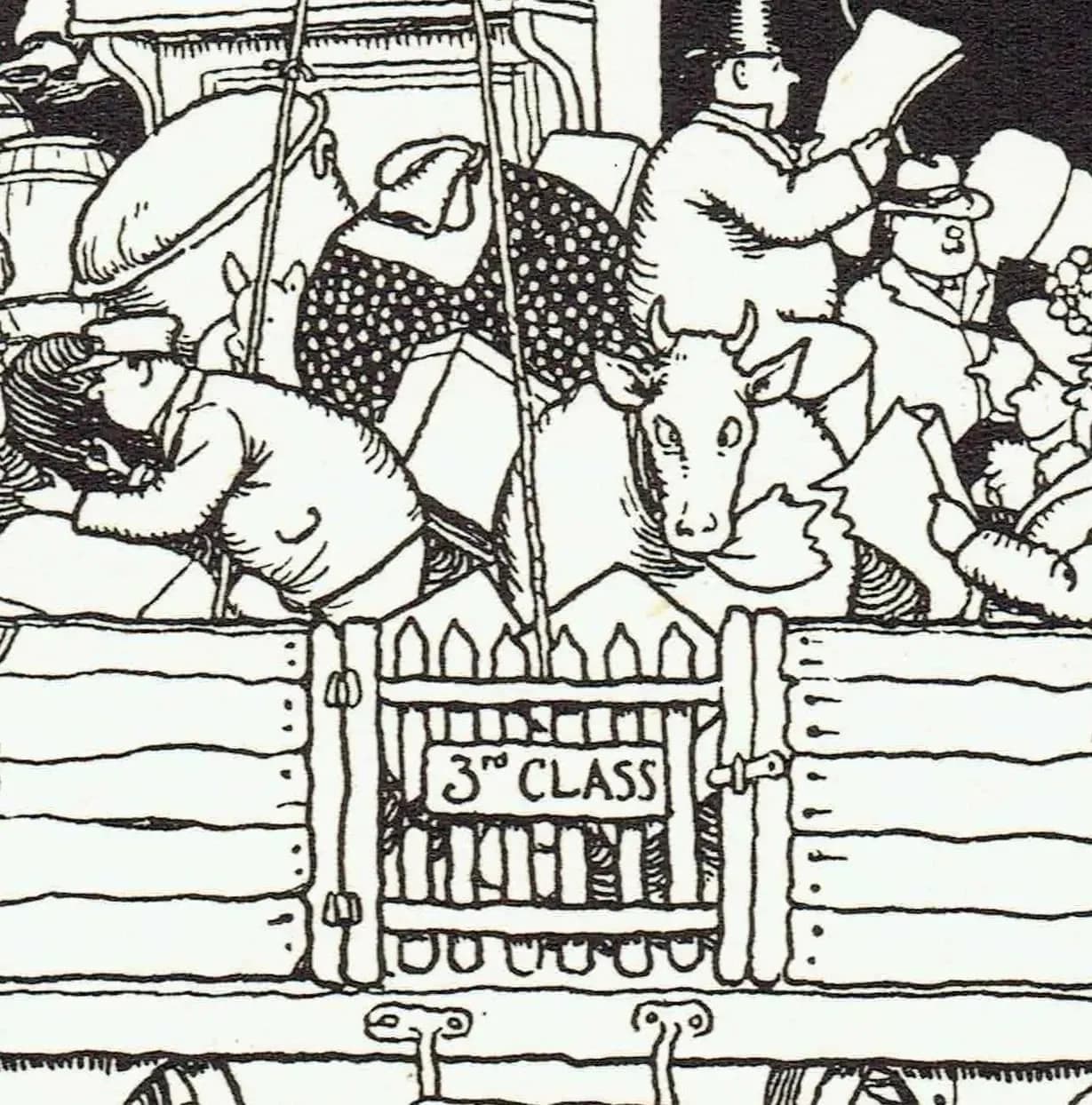 1935 Railway Smoke Contraption - Original Vintage Print By Heath Robinson - Great Western Centenary Humorous Cartoon - 7 x 9.5 in