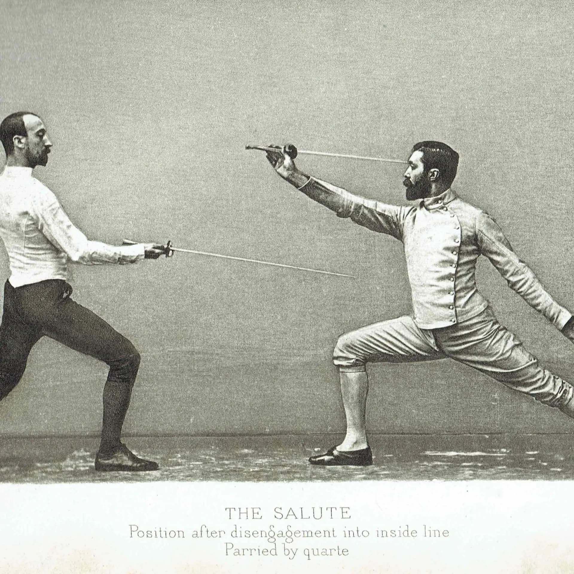 1889 The Salute Fencing Position - Original Antique Engraving - Badminton Library Victorian Sports Martial Arts - 7 x 5 in