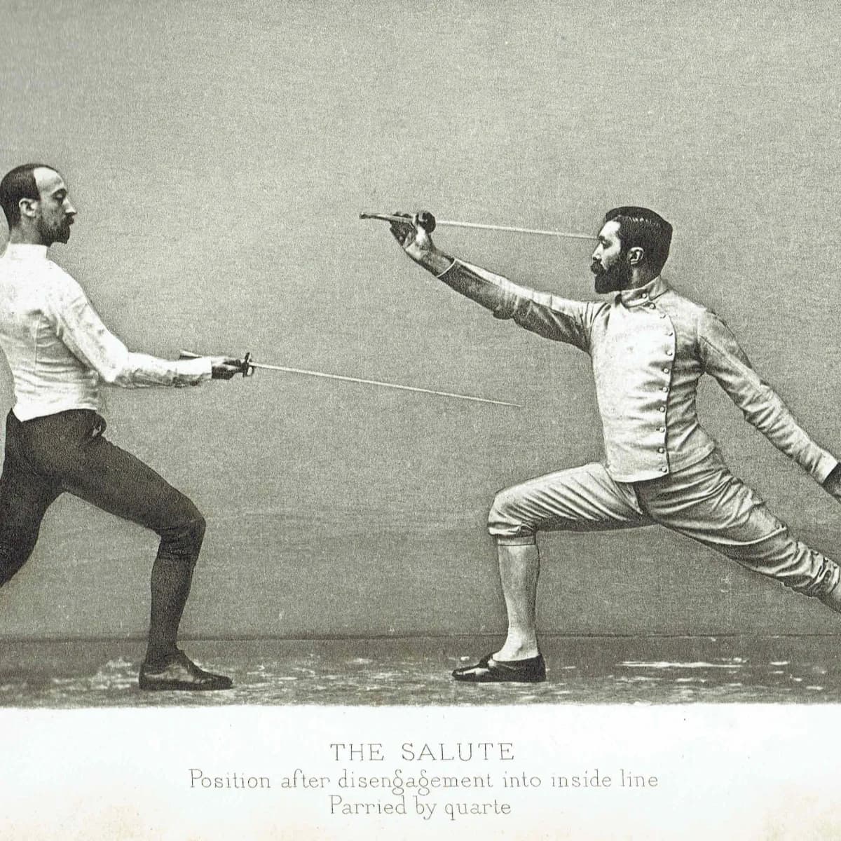 1889 The Salute Fencing Position - Original Antique Engraving - Badminton Library Victorian Sports Martial Arts - 7 x 5 in