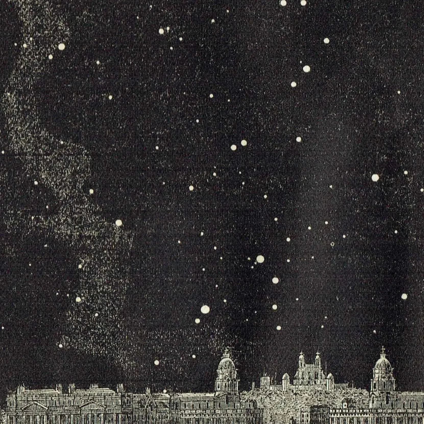 1868 Midnight Sky at London - Original Antique Print - Star Chart North & South Victorian Astronomy Celestial Map - 6.25 x 10 in
