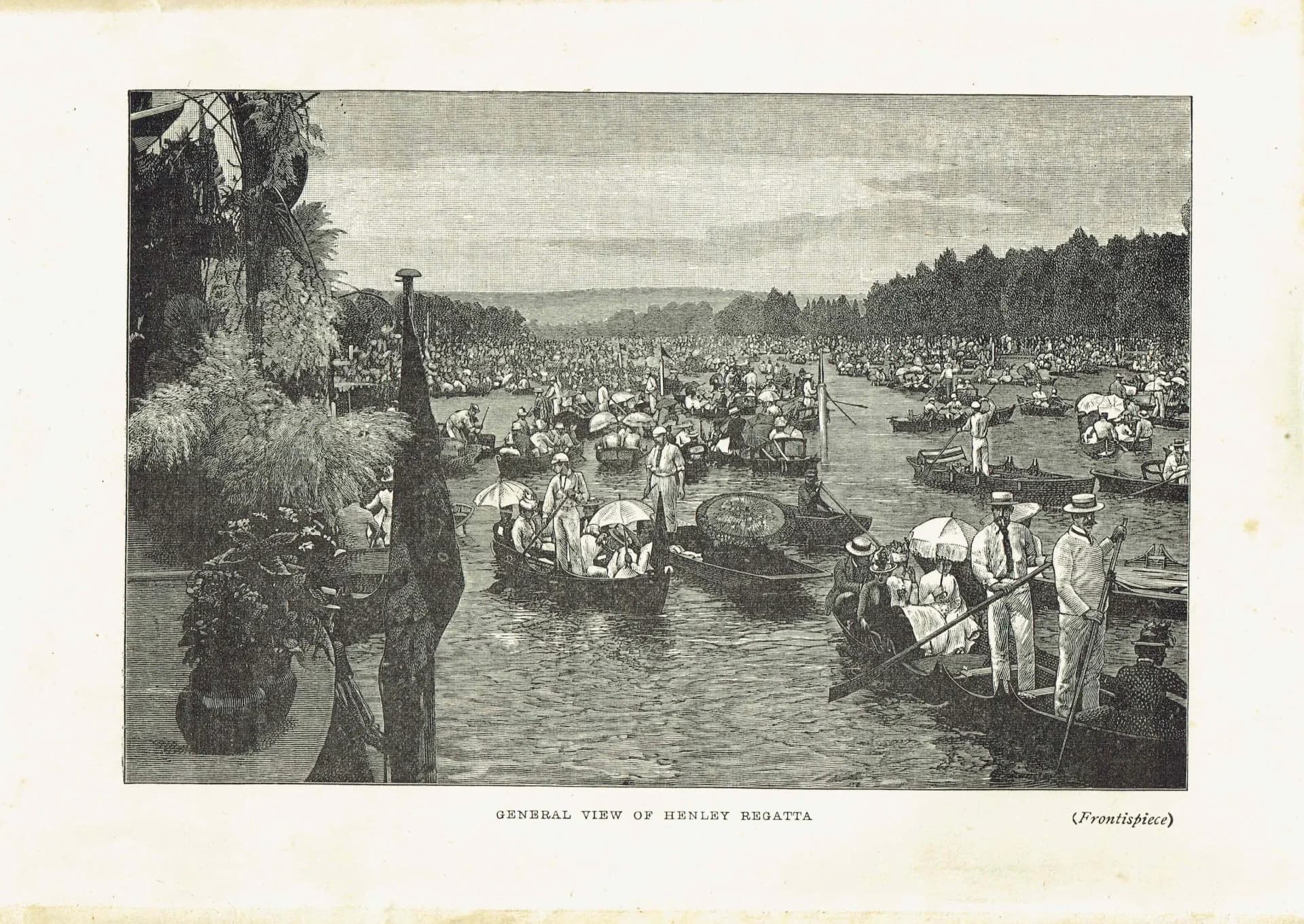 1891 General view of Henley Regatta - Original Antique Engraving By Dadd - Victorian Rowing River Scene Boating Sport - 7 x 4.75 in