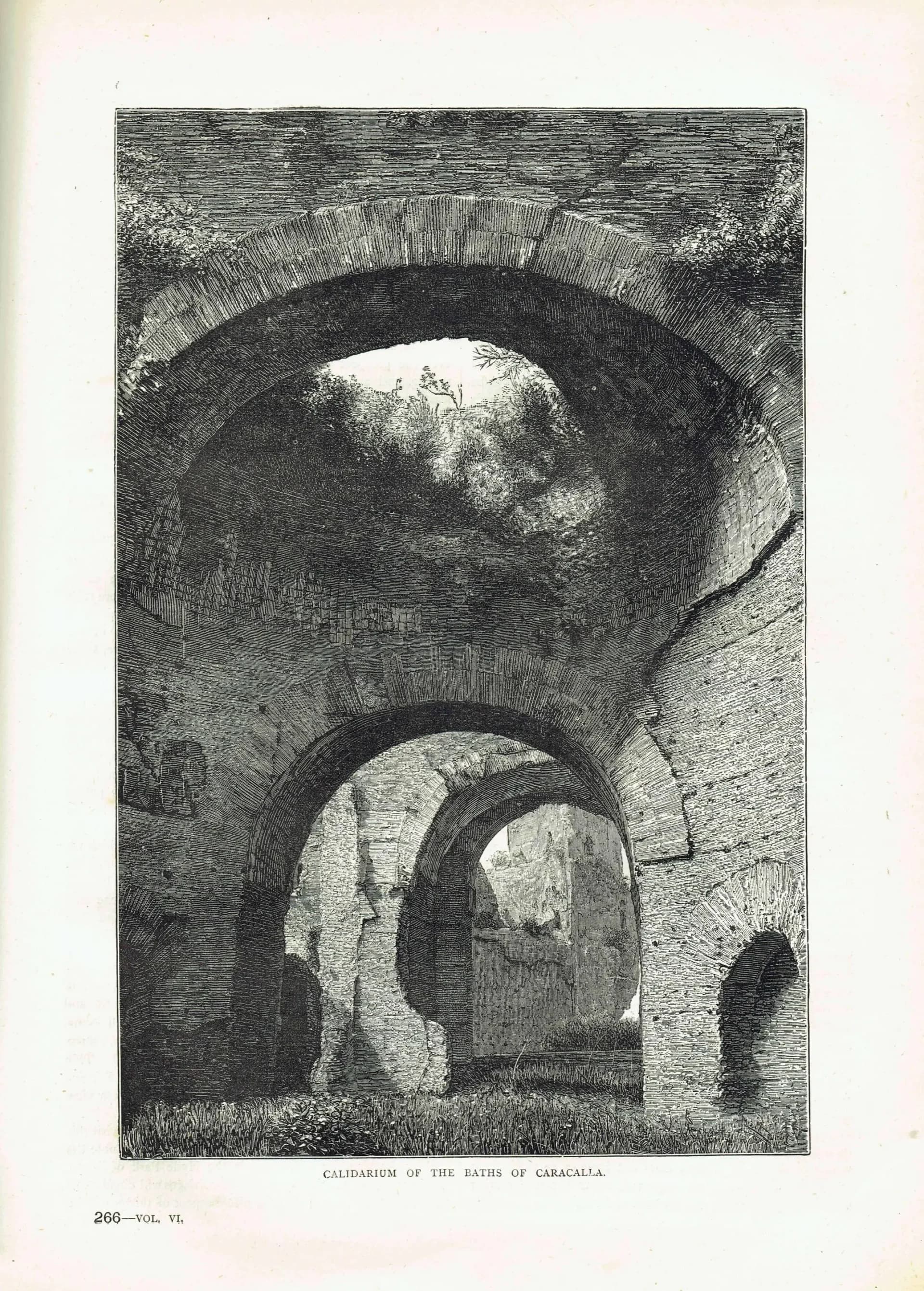 1875 Baths of Caracalla Rome - Antique Engraving - Victorian Roman Ruins Italy Architecture Travel Print - 8 x 11.5 in