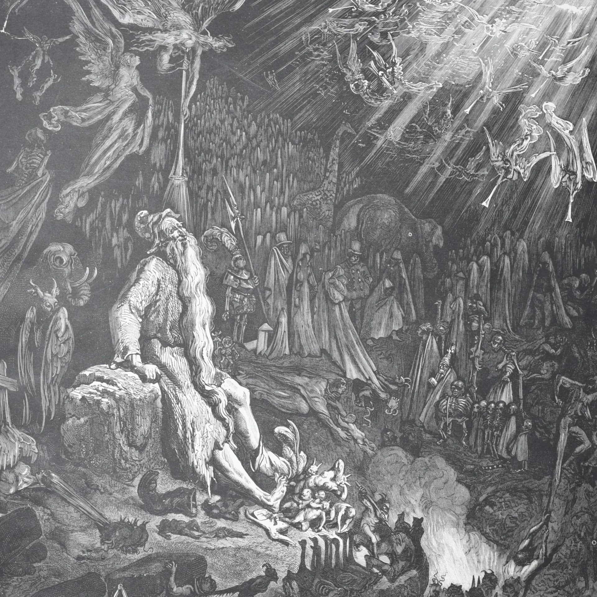 1866 Gustave Doré Legend Of The Wandering Jew Judgement Day Plate 12 - Original Antique Engraving - Gothic Biblical Apocalypse - 14 x 20 in