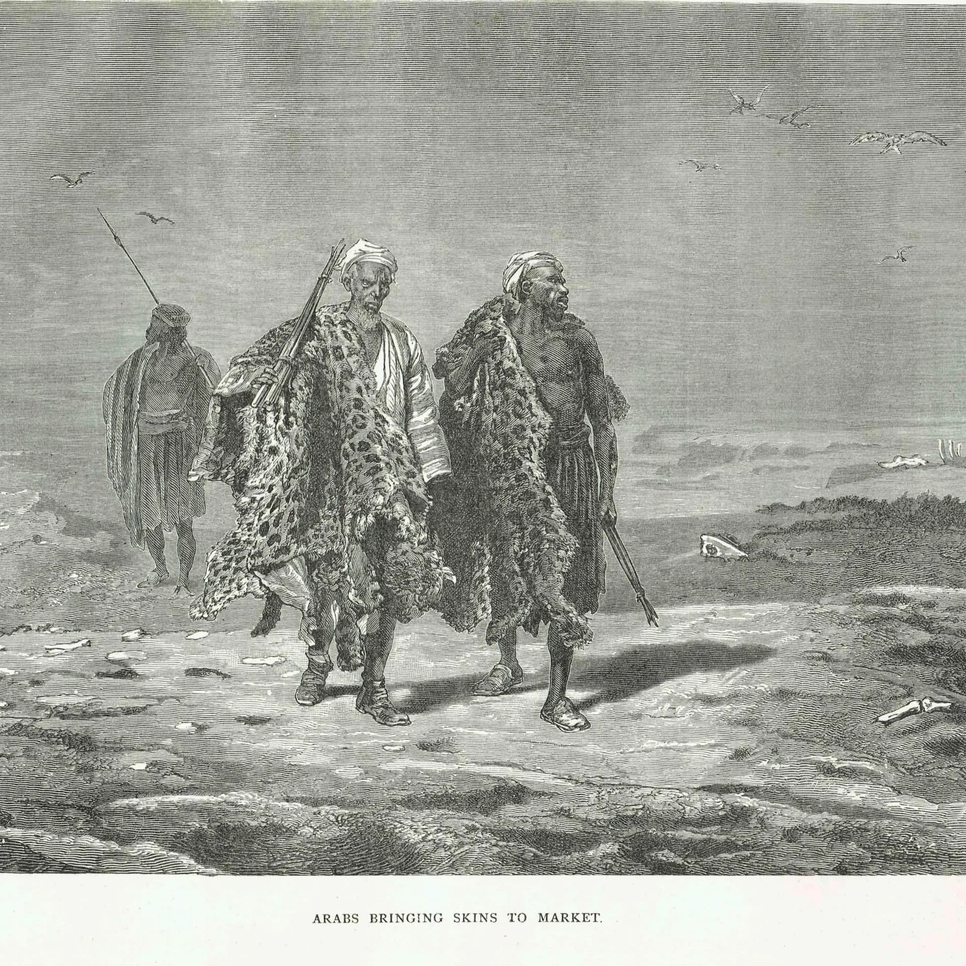 1869 Arabs Bringing Skins to Market Mesopotamia - Original Antique Print - Illustrated Travels Bates Royal Geographical - 11.75 x 8.75 in