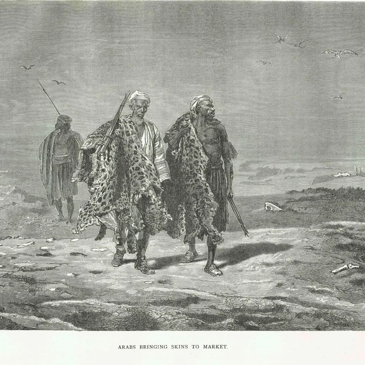 1869 Arabs Bringing Skins to Market Mesopotamia - Original Antique Print - Illustrated Travels Bates Royal Geographical - 11.75 x 8.75 in