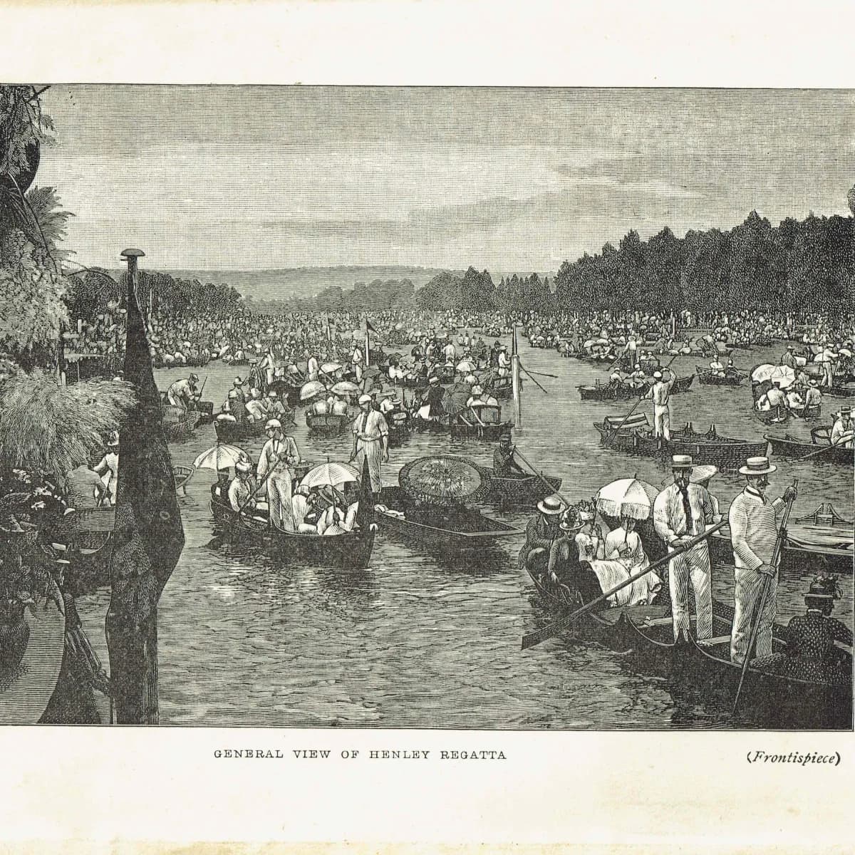 1891 General view of Henley Regatta - Original Antique Engraving By Dadd - Victorian Rowing River Scene Boating Sport - 7 x 4.75 in