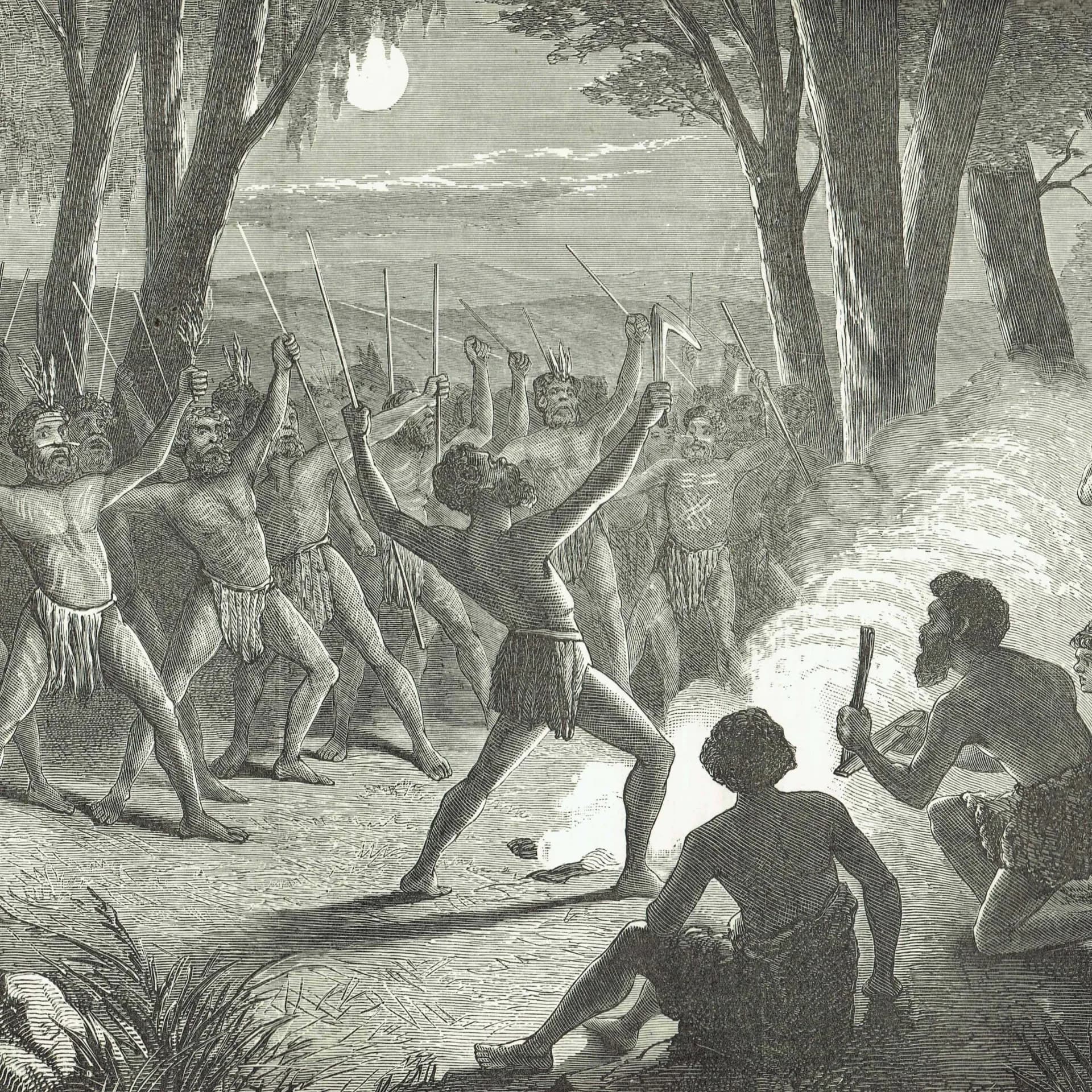 1870s Australian Corroboree at Coolaminga - Antique Print - Victorian Travel Aboriginal Ceremony Illustration - 11.5 x ...