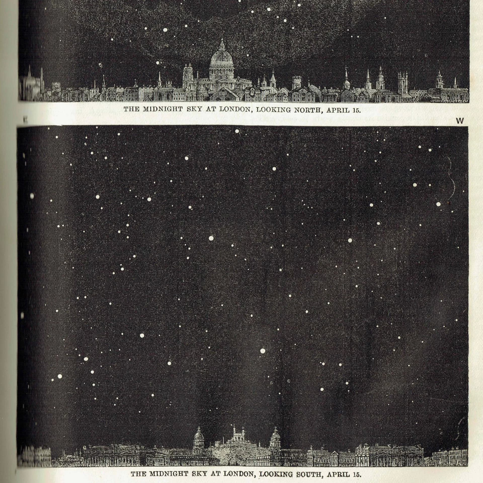 1868 Midnight Sky at London - Original Antique Star Chart - Victorian Astronomy Night Sky April Celestial Map Science - 6.25 x 10 in