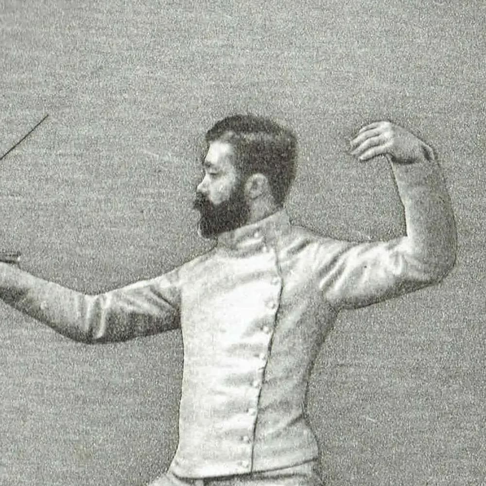 1889 Parry in Septime Fencing Position - Original Antique Engraving - Badminton Library Victorian Sport Combat Technique - 5 x 7 in