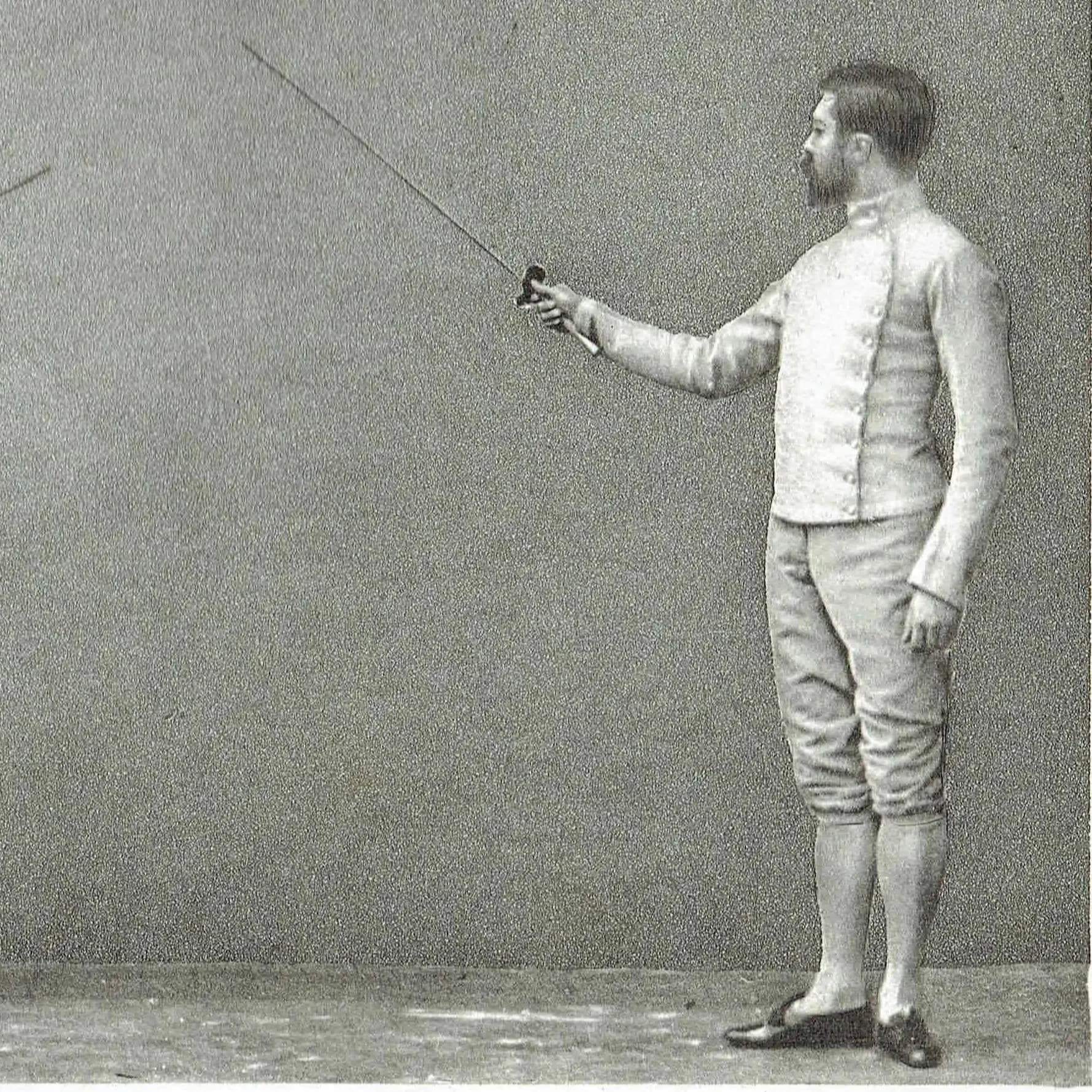 1889 Fencing Salute Recognition to the Right - Original Antique Engraving - Victorian Badminton Library Sports Instruction Manual - 5 x 7 in